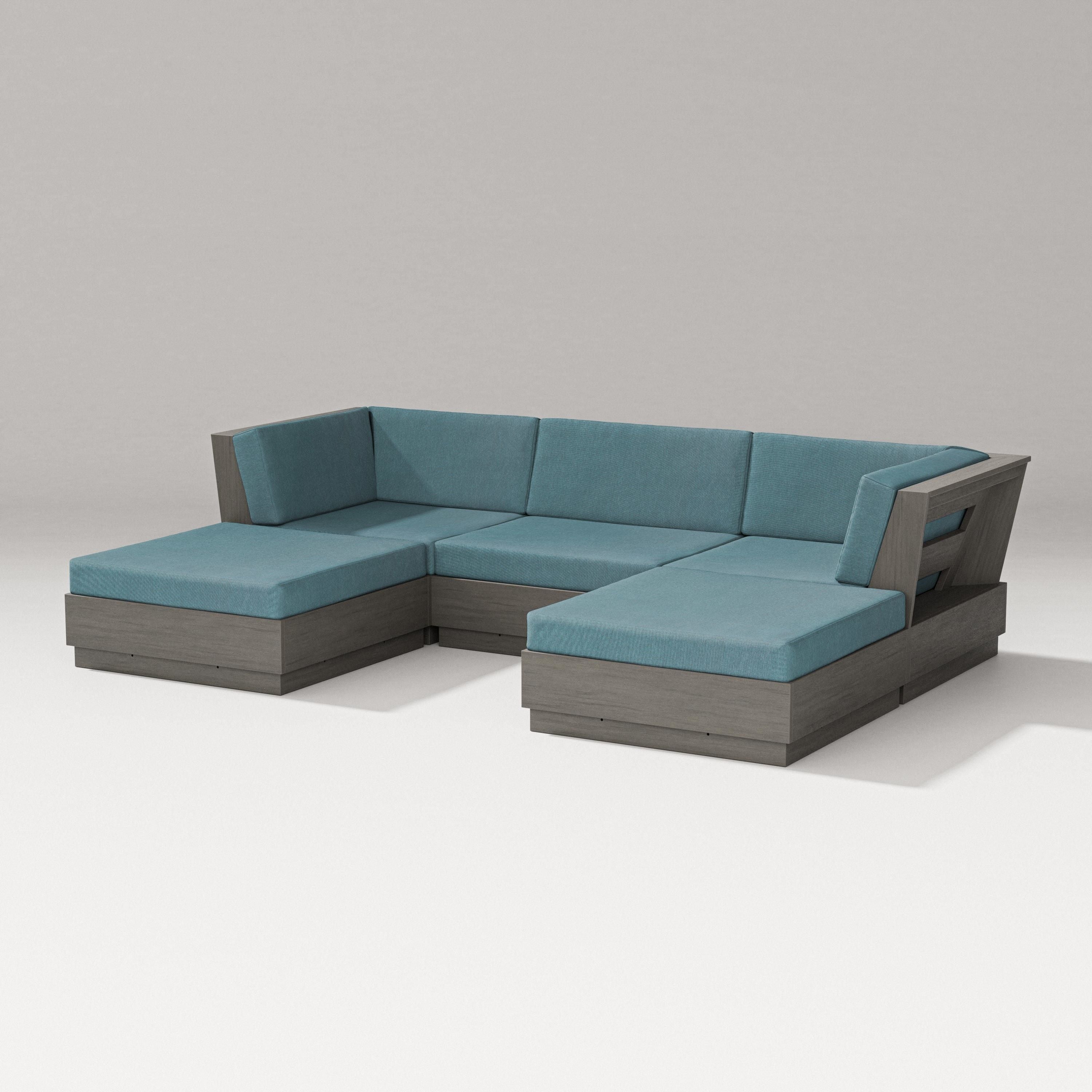 PW Designer Series Elevate Double Chaise Sectional in Driftwood / Ocean Teal