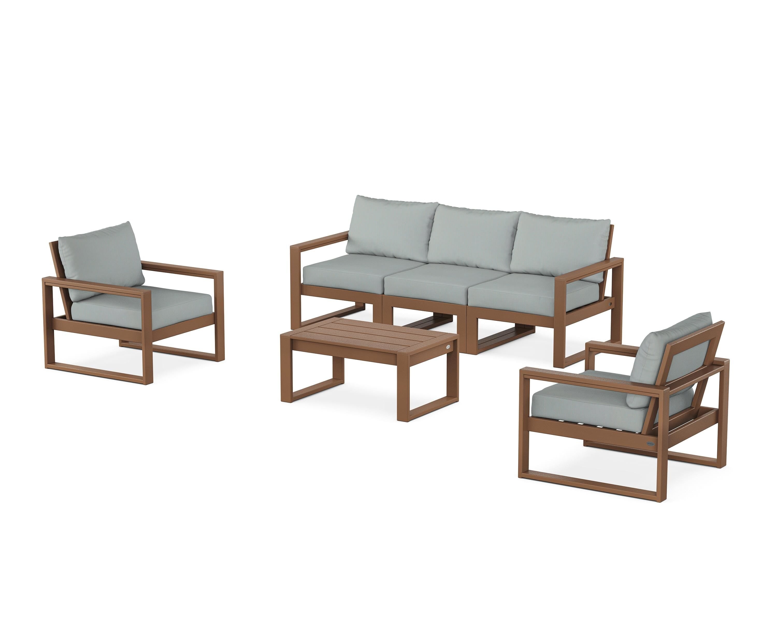 POLYWOOD EDGE Sectional 4-Piece Deep Seating Set with Sofa in Teak / Spa