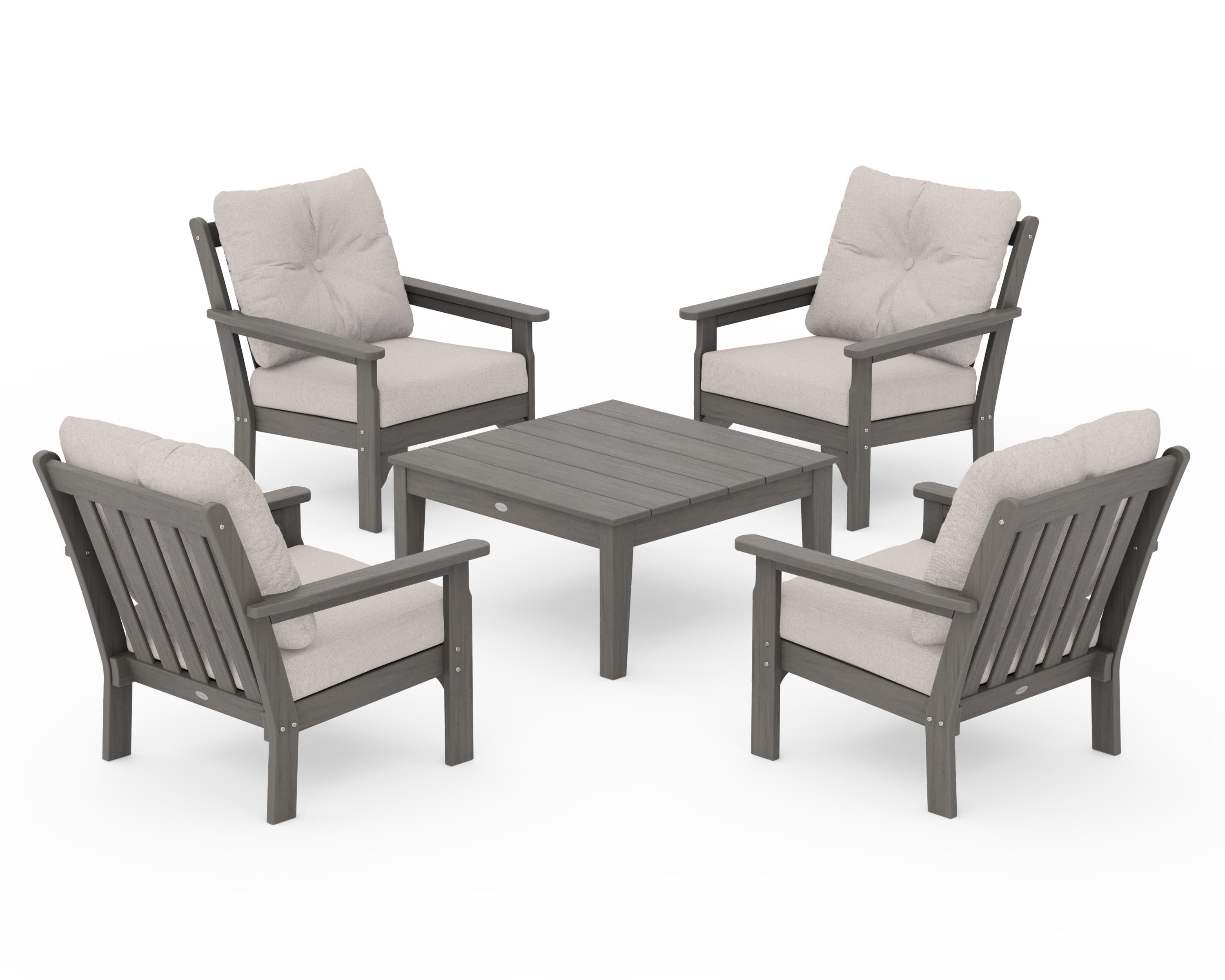 POLYWOOD Vineyard 5-Piece Deep Seating Conversation Set in Driftwood / Dune Burlap