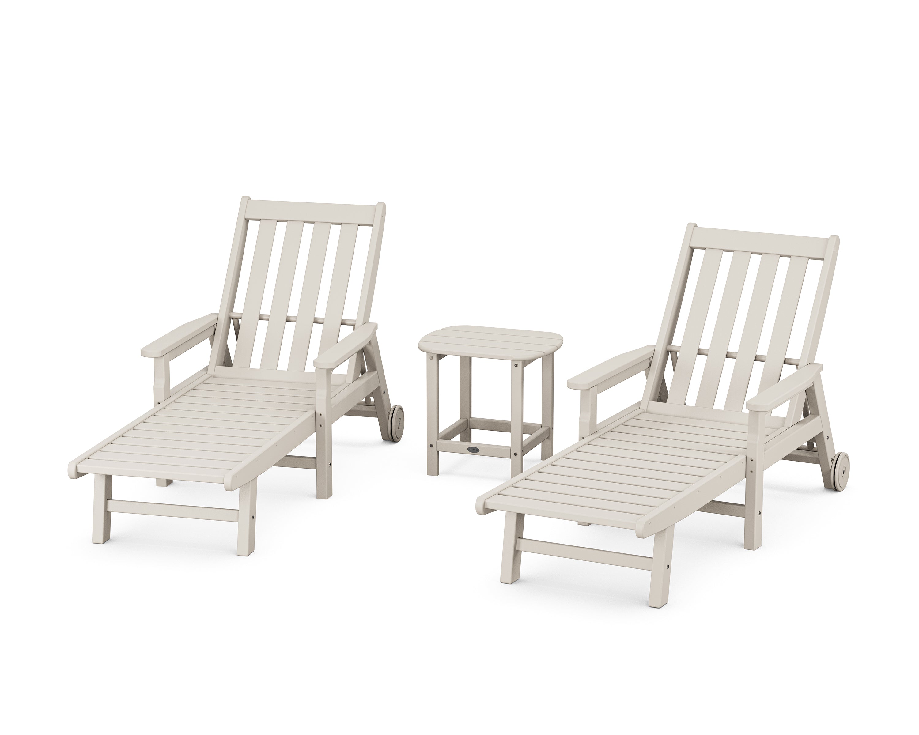 POLYWOOD Vineyard 3-Piece Chaise with Arms and Wheels Set in Sand