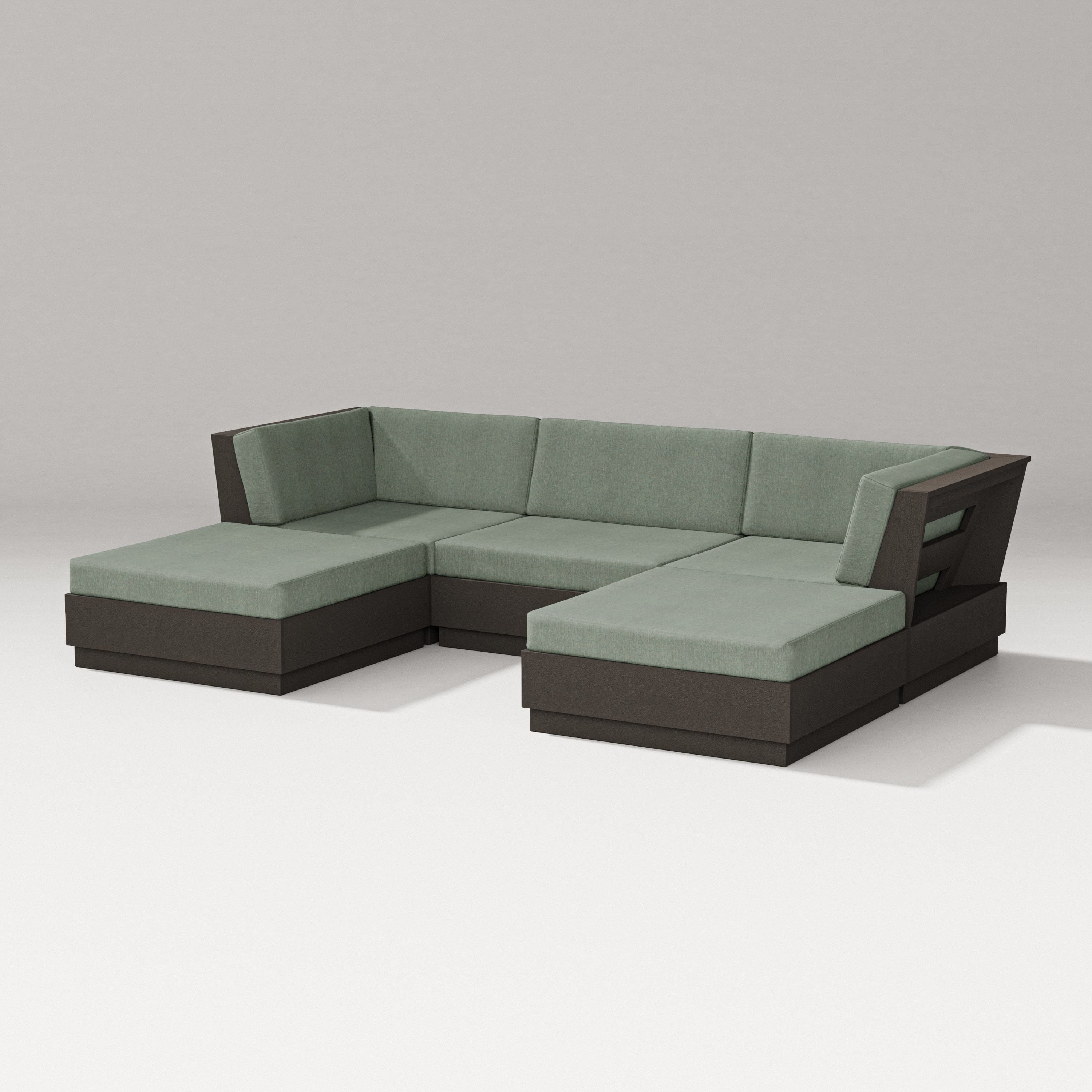 PW Designer Series Elevate Double Chaise Sectional in Vintage Coffee / Cast Sage