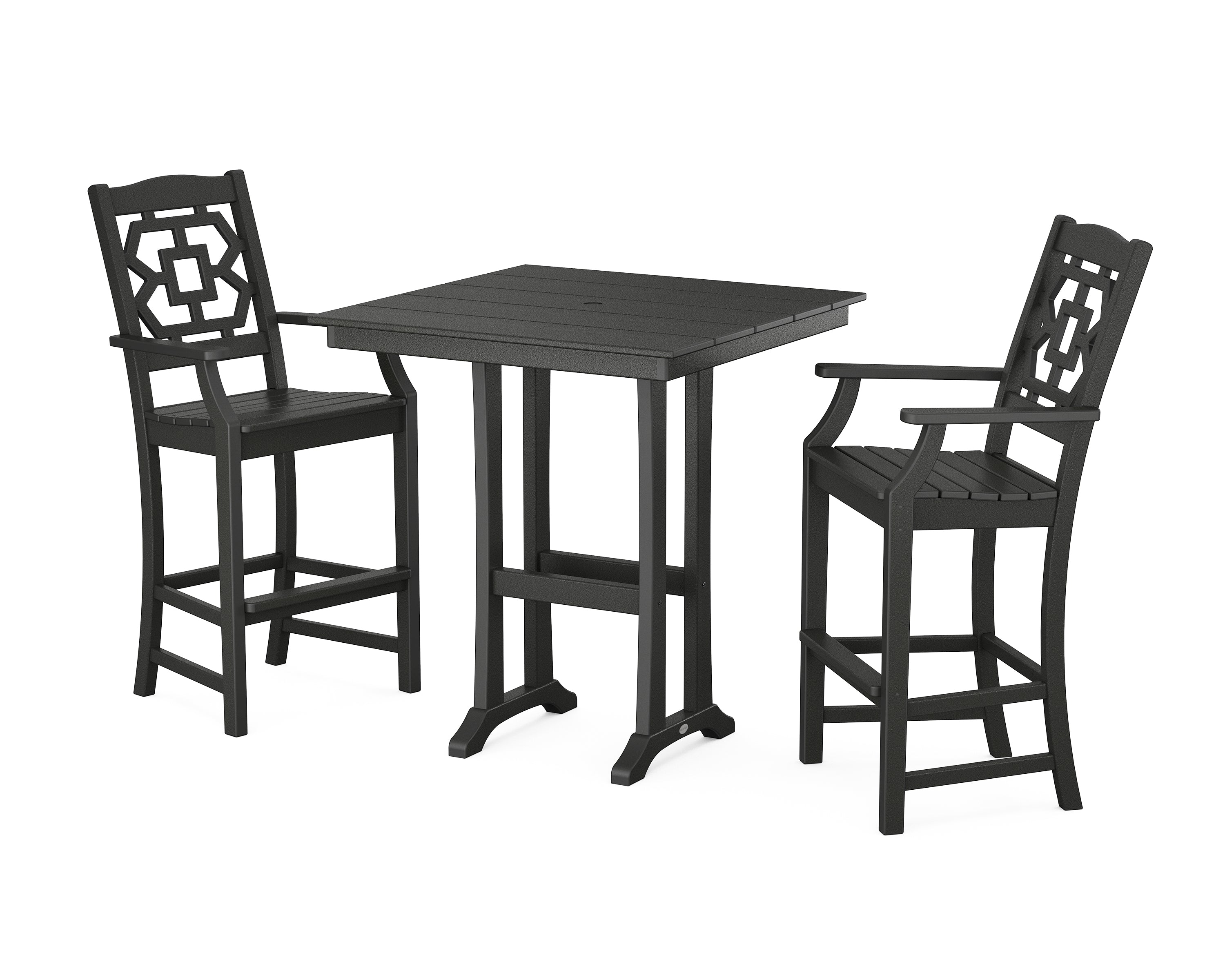 Martha Stewart by POLYWOOD® Chinoiserie 3-Piece Farmhouse Bar Set with Trestle Legs in Black
