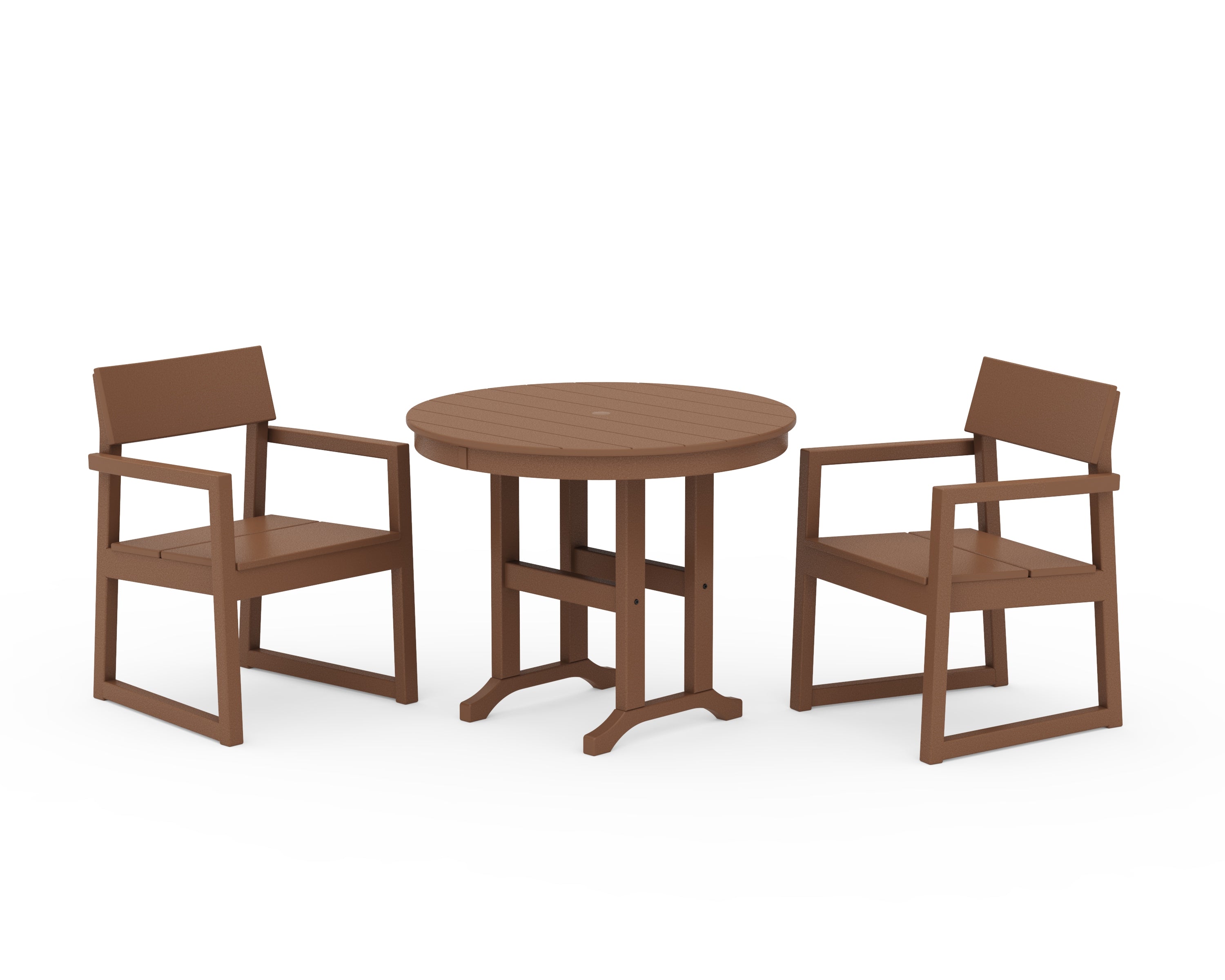 POLYWOOD EDGE 3-Piece Round Dining Set in Teak