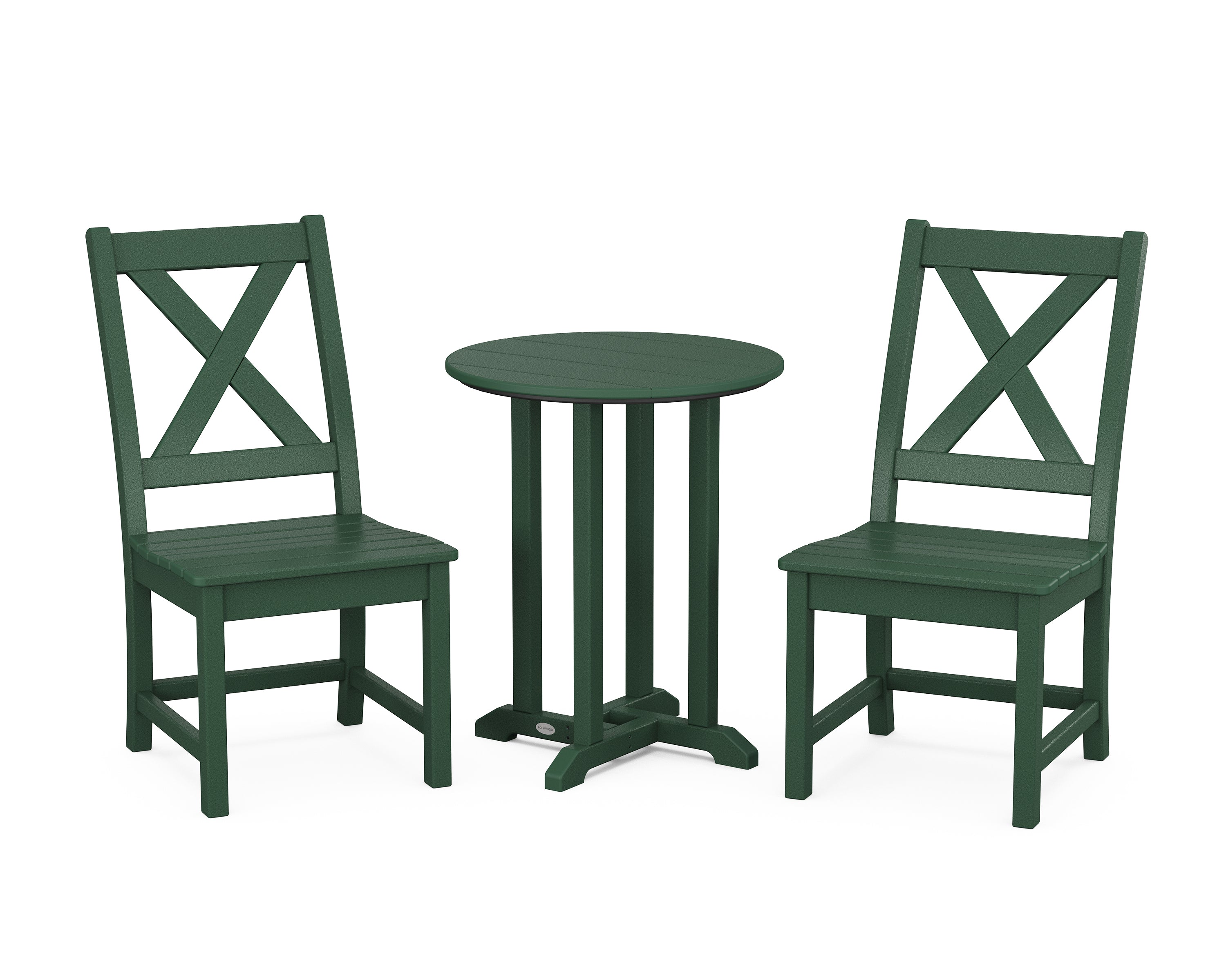 POLYWOOD Braxton Side Chair 3-Piece Round Bistro Dining Set in Green