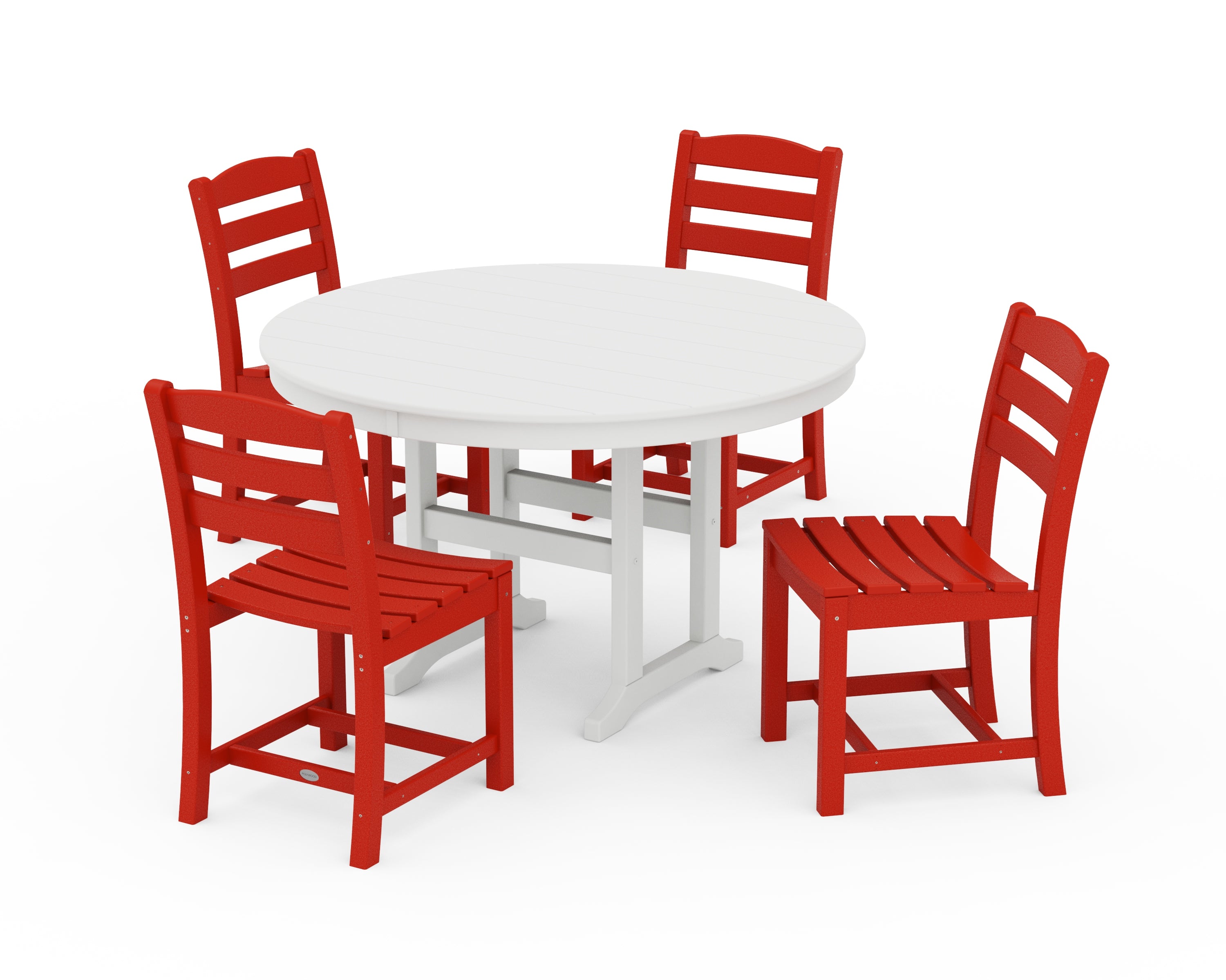 POLYWOOD La Casa Café Side Chair 5-Piece Round Farmhouse Dining Set in Sunset Red / White