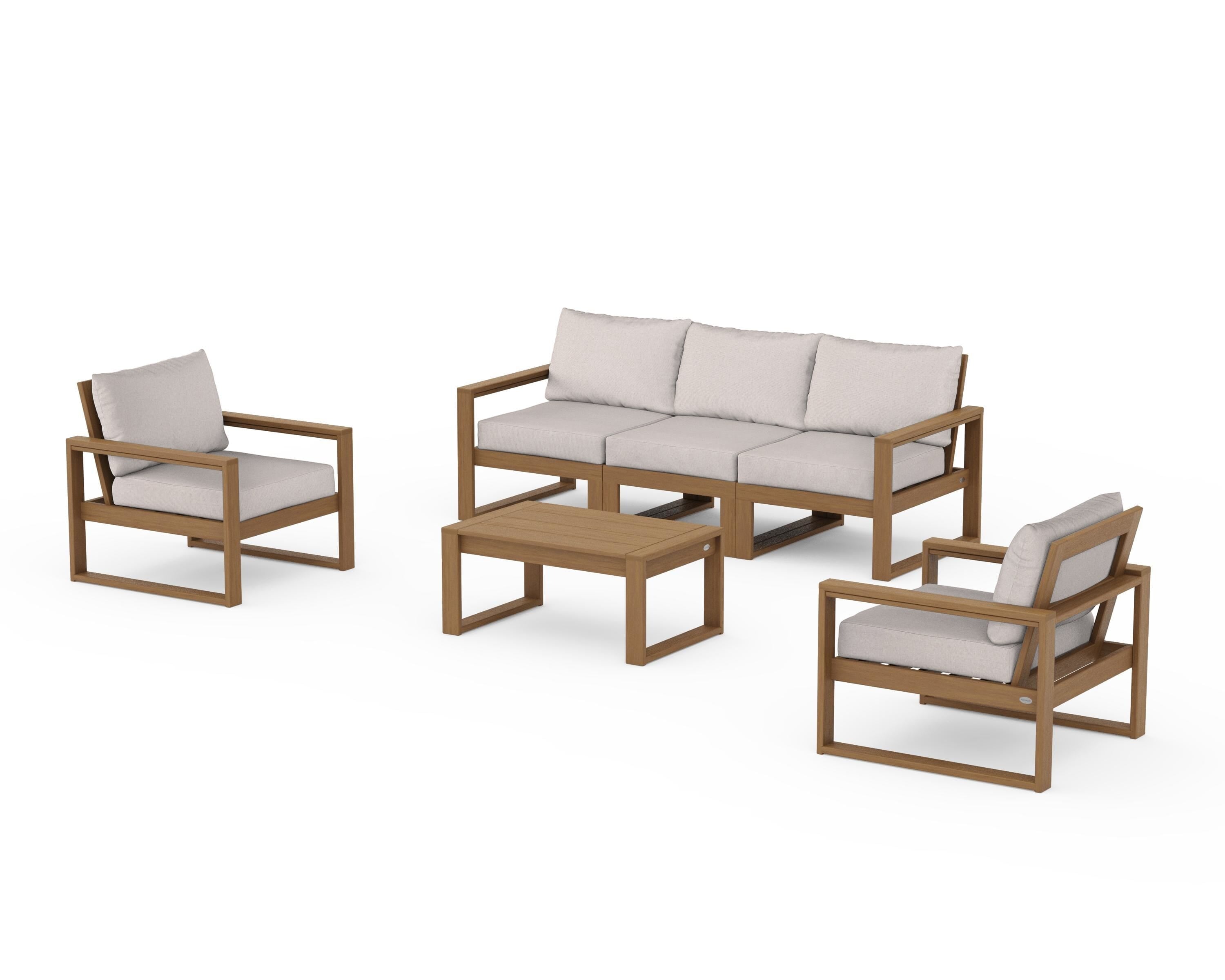 POLYWOOD EDGE Sectional 4-Piece Deep Seating Set with Sofa in Natural / Dune Burlap