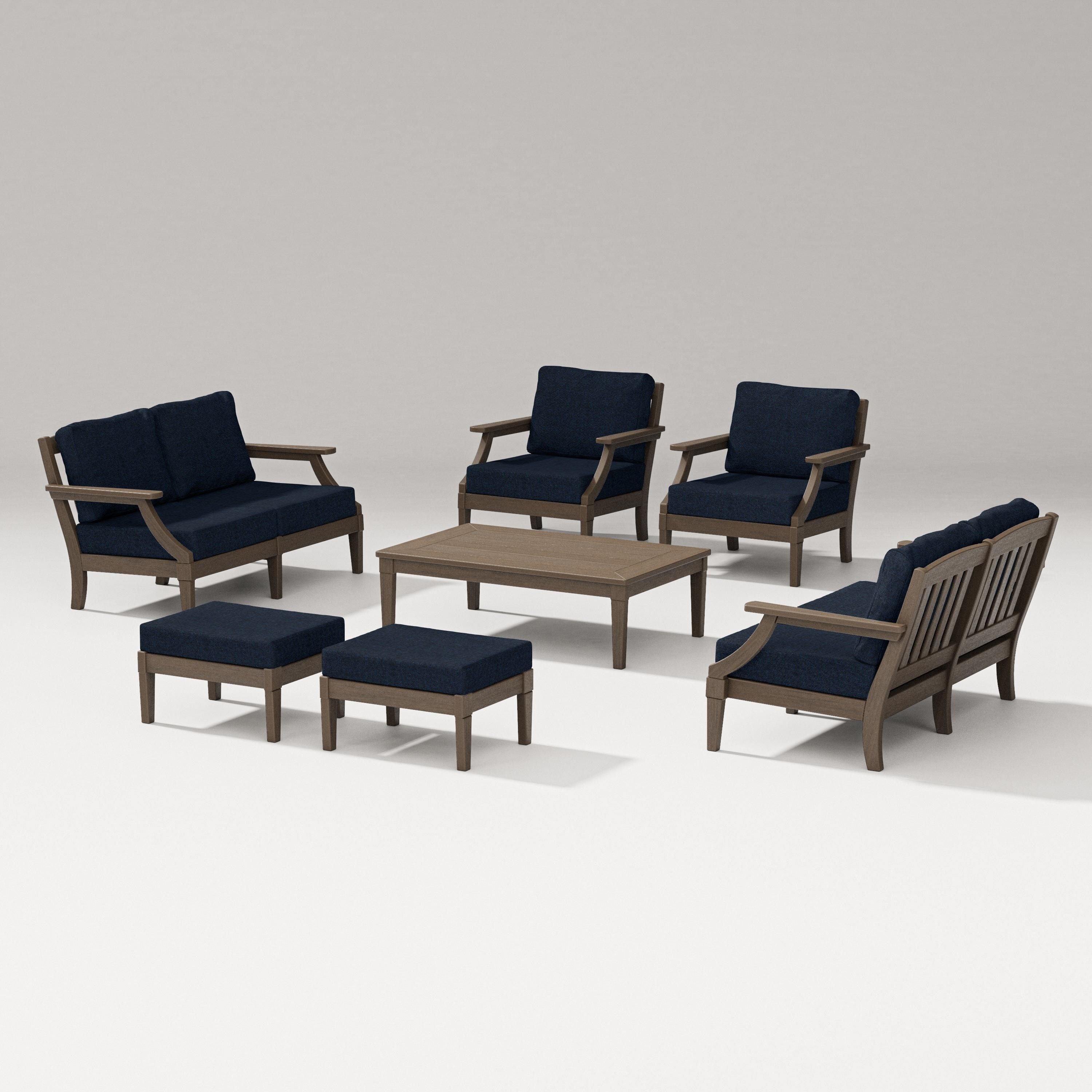 PW Designer Series Estate 7-Piece Lounge Loveseat Set in Kona / Marine Indigo