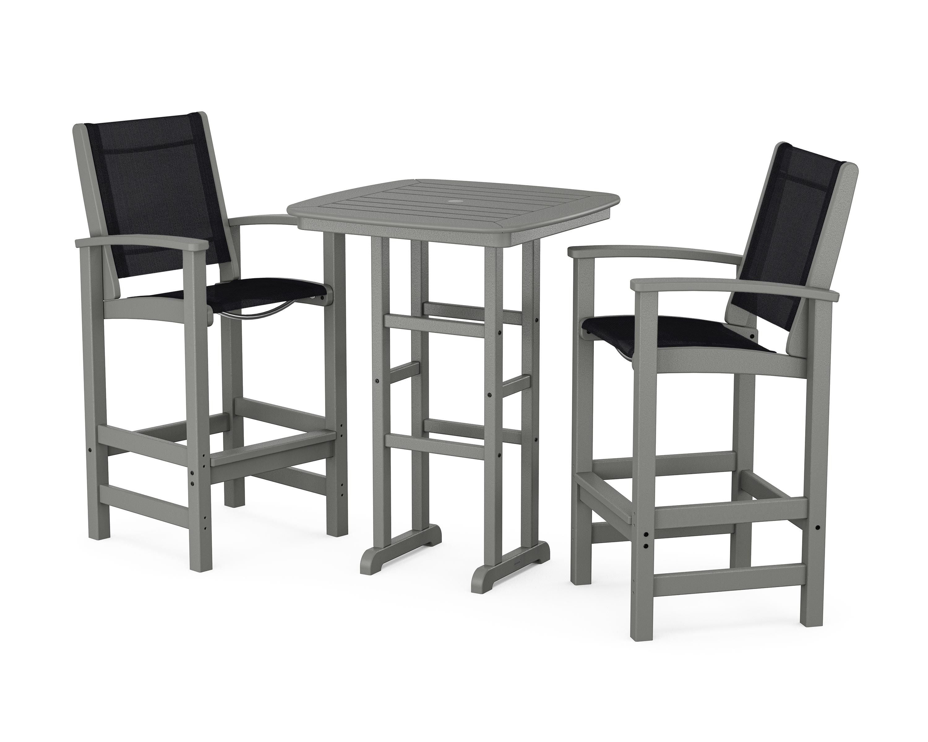 POLYWOOD Coastal 3-Piece Bar Set in Slate Grey / Black Sling