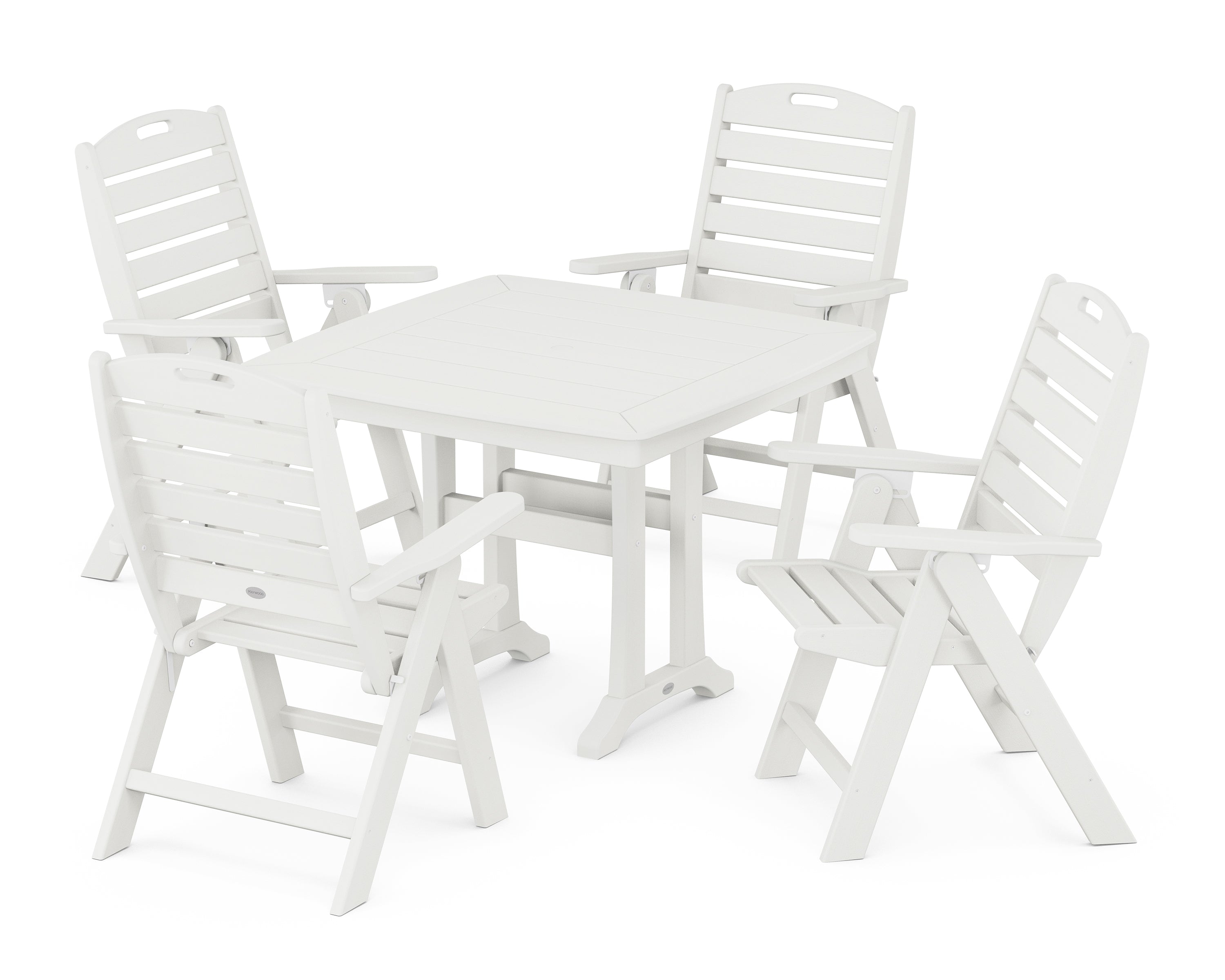 POLYWOOD® Nautical Folding Highback Chair 5-Piece Dining Set with Trestle Legs in Vintage White