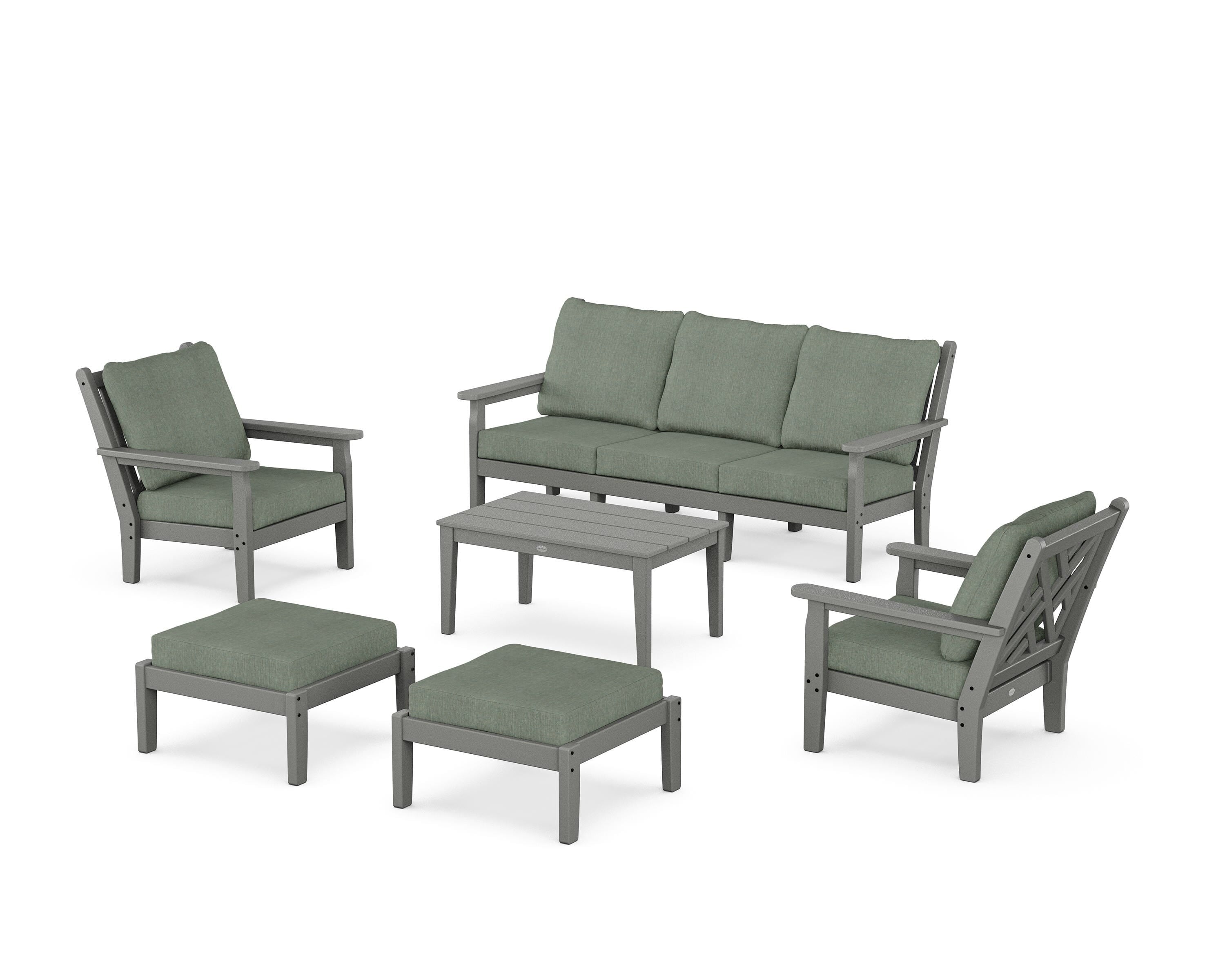 POLYWOOD Chippendale 6-Piece Lounge Sofa Set in Slate Grey / Cast Sage