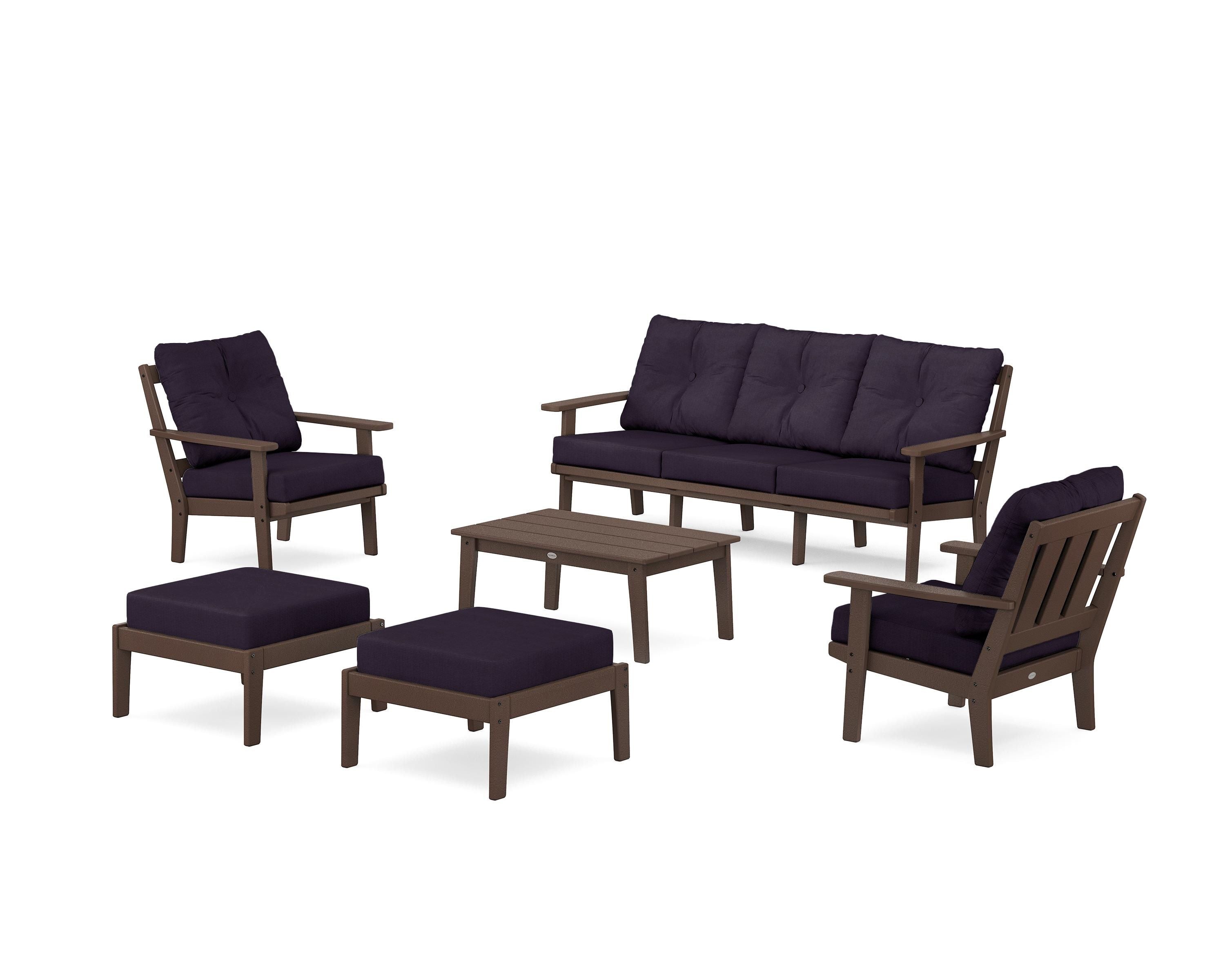 POLYWOOD Oxford 6-Piece Lounge Sofa Set in Mahogany / Navy Linen