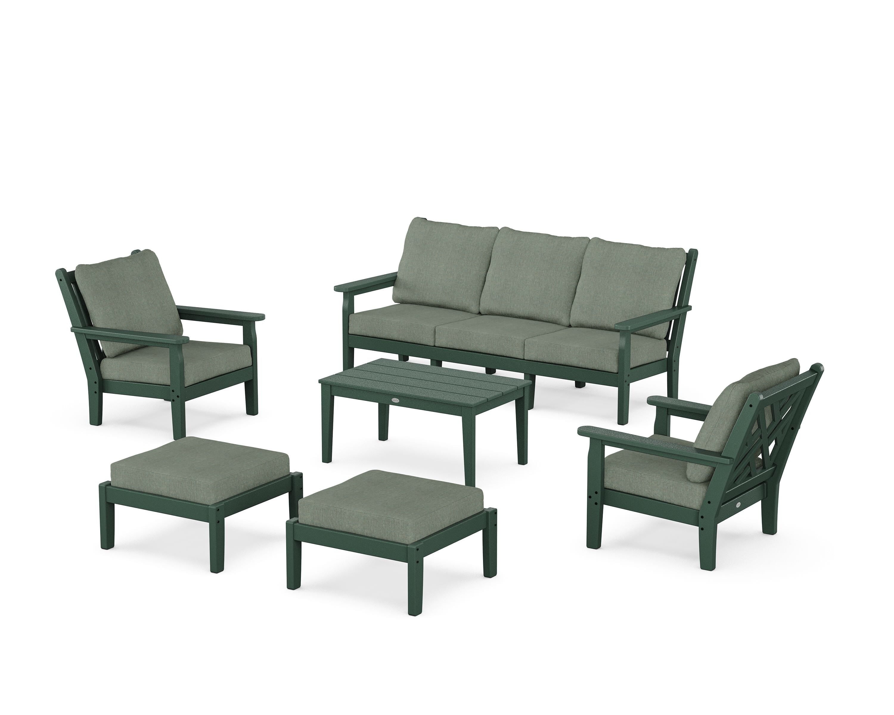 POLYWOOD Chippendale 6-Piece Lounge Sofa Set in Green / Cast Sage
