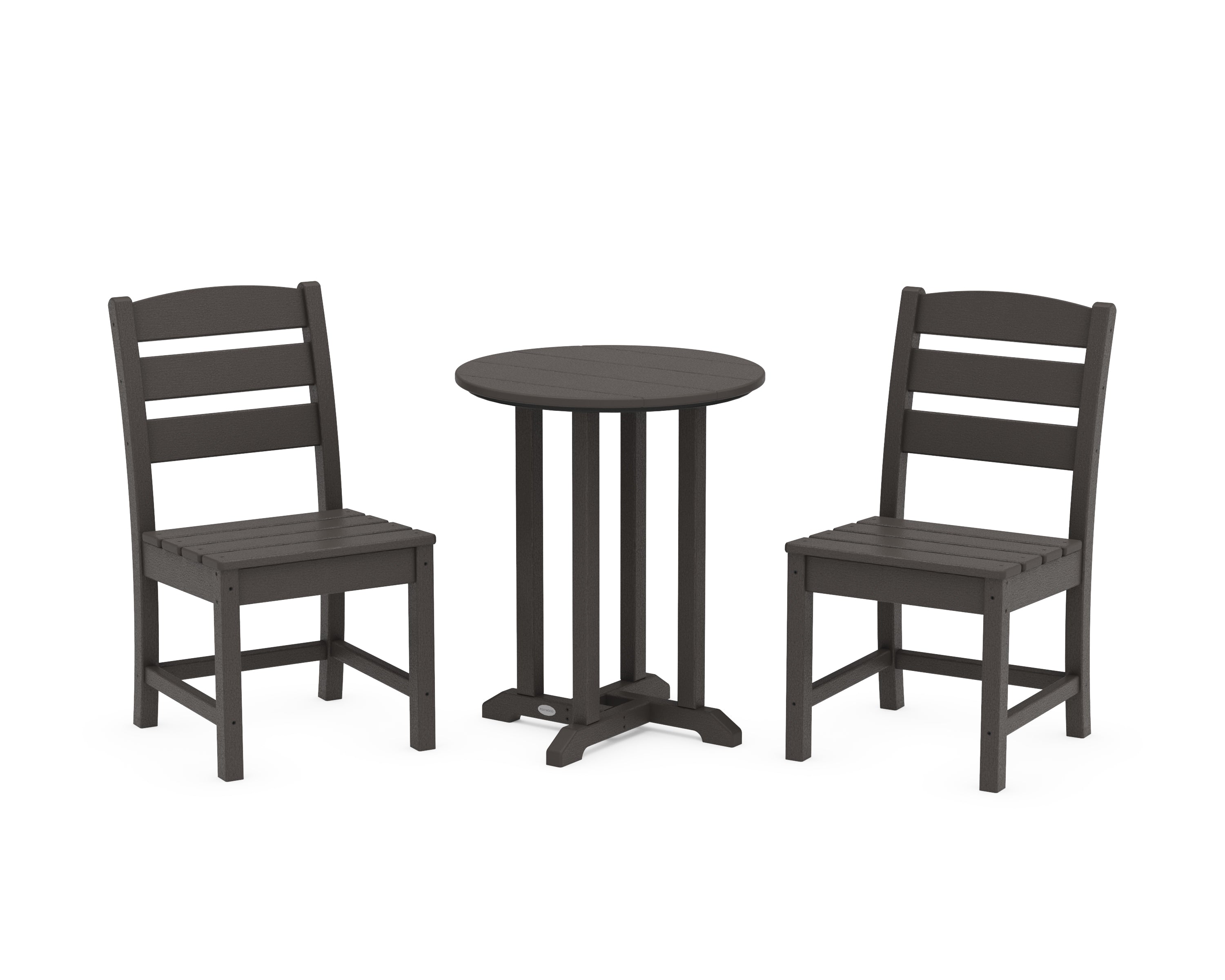 POLYWOOD Lakeside Side Chair 3-Piece Round Bistro Dining Set in Vintage Coffee
