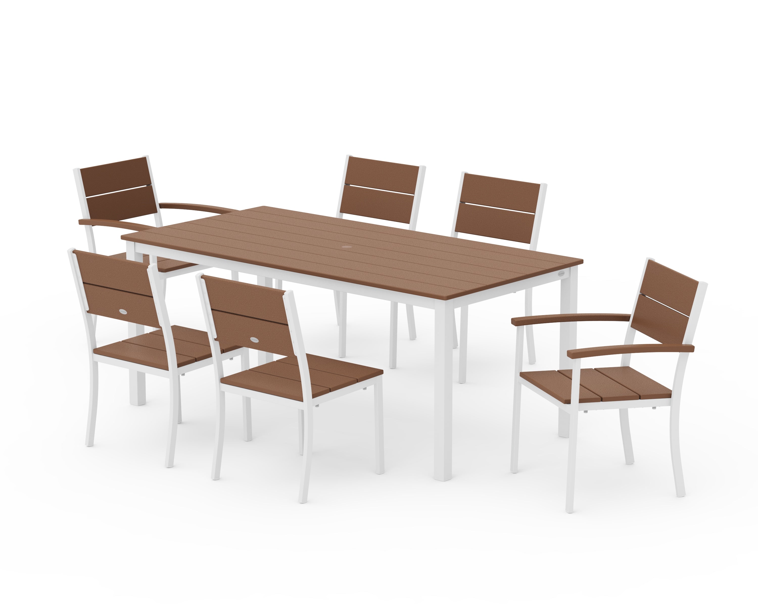 POLYWOOD Main Street 7-Piece Dining Set in White / Teak