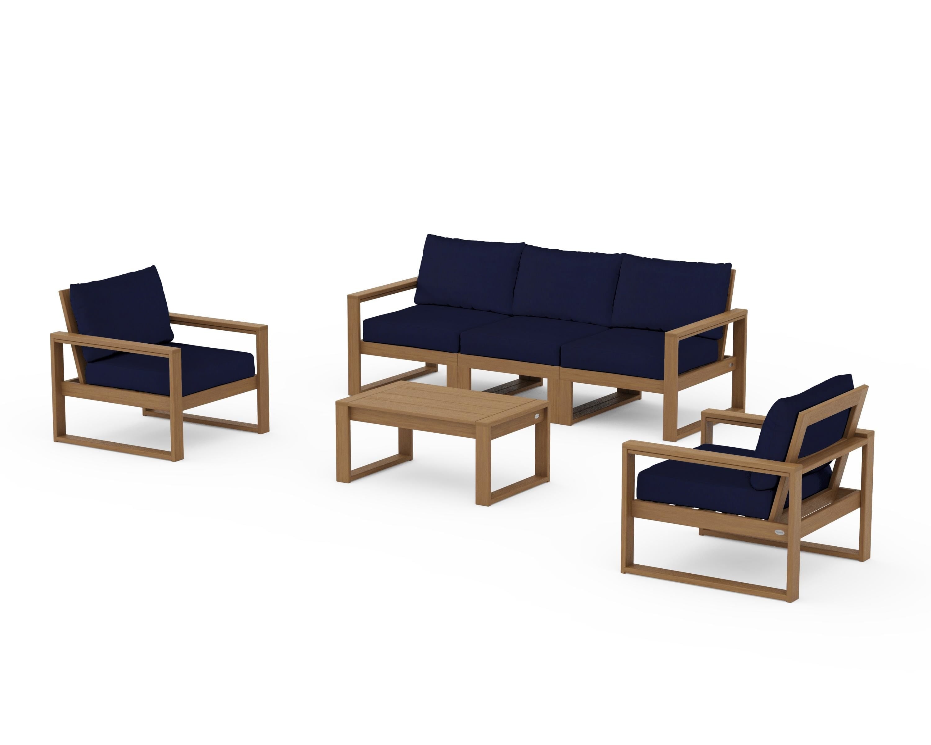 POLYWOOD EDGE Sectional 4-Piece Deep Seating Set with Sofa in Natural / Navy
