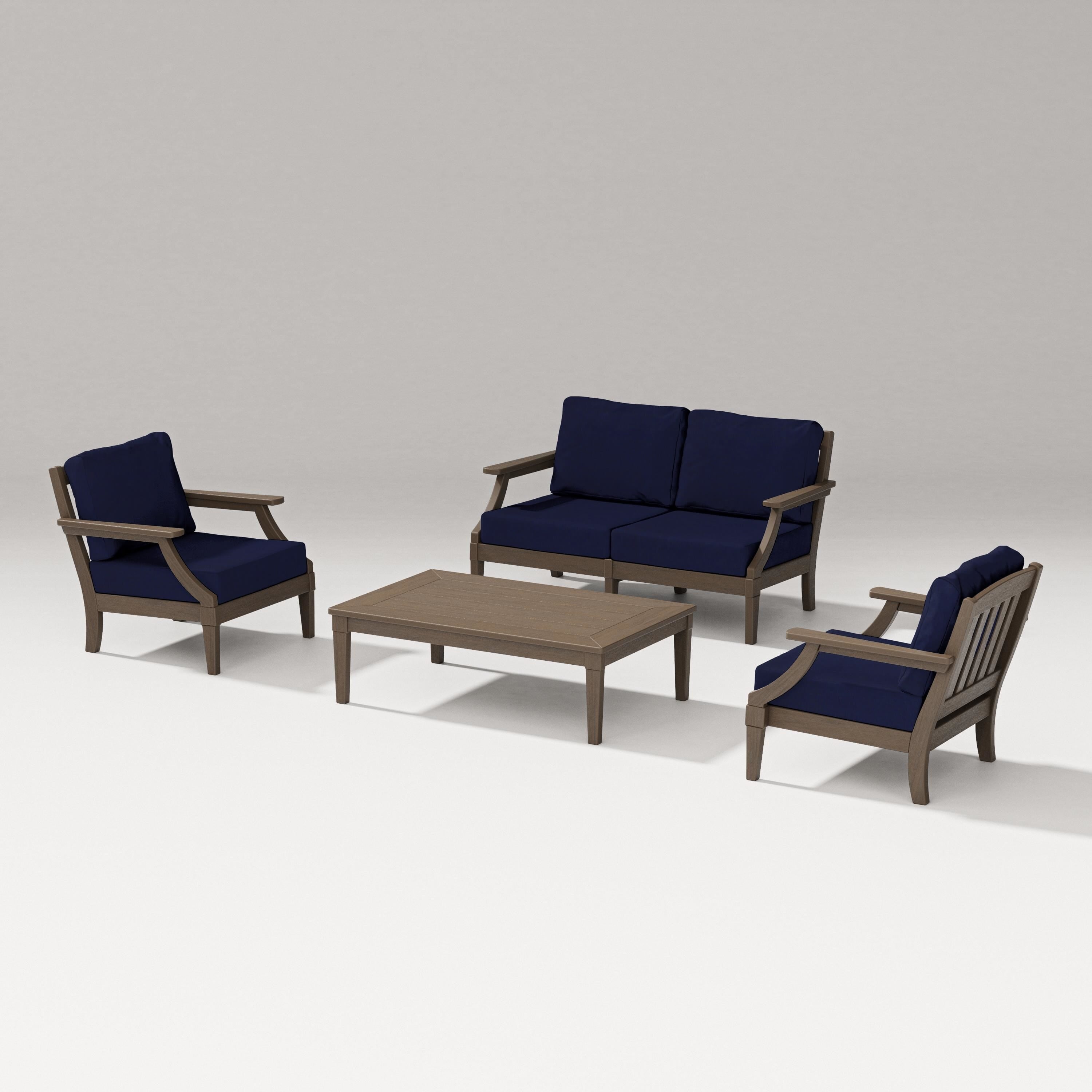 PW Designer Series Estate Lounge 4-Piece Loveseat Set in Kona / Navy