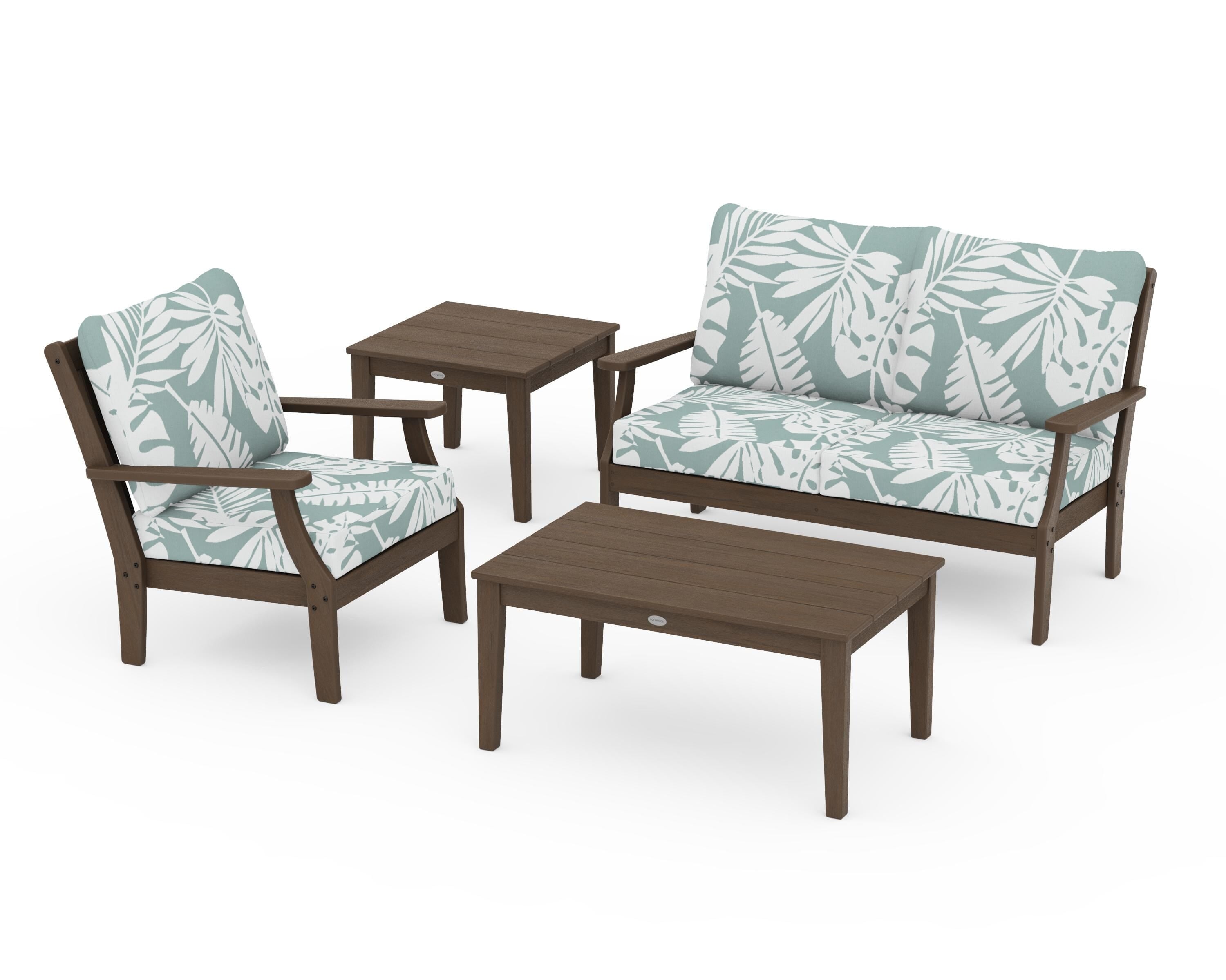 POLYWOOD Braxton 4-Piece Deep Seating Set in Kona / Leaf Glacier Spa