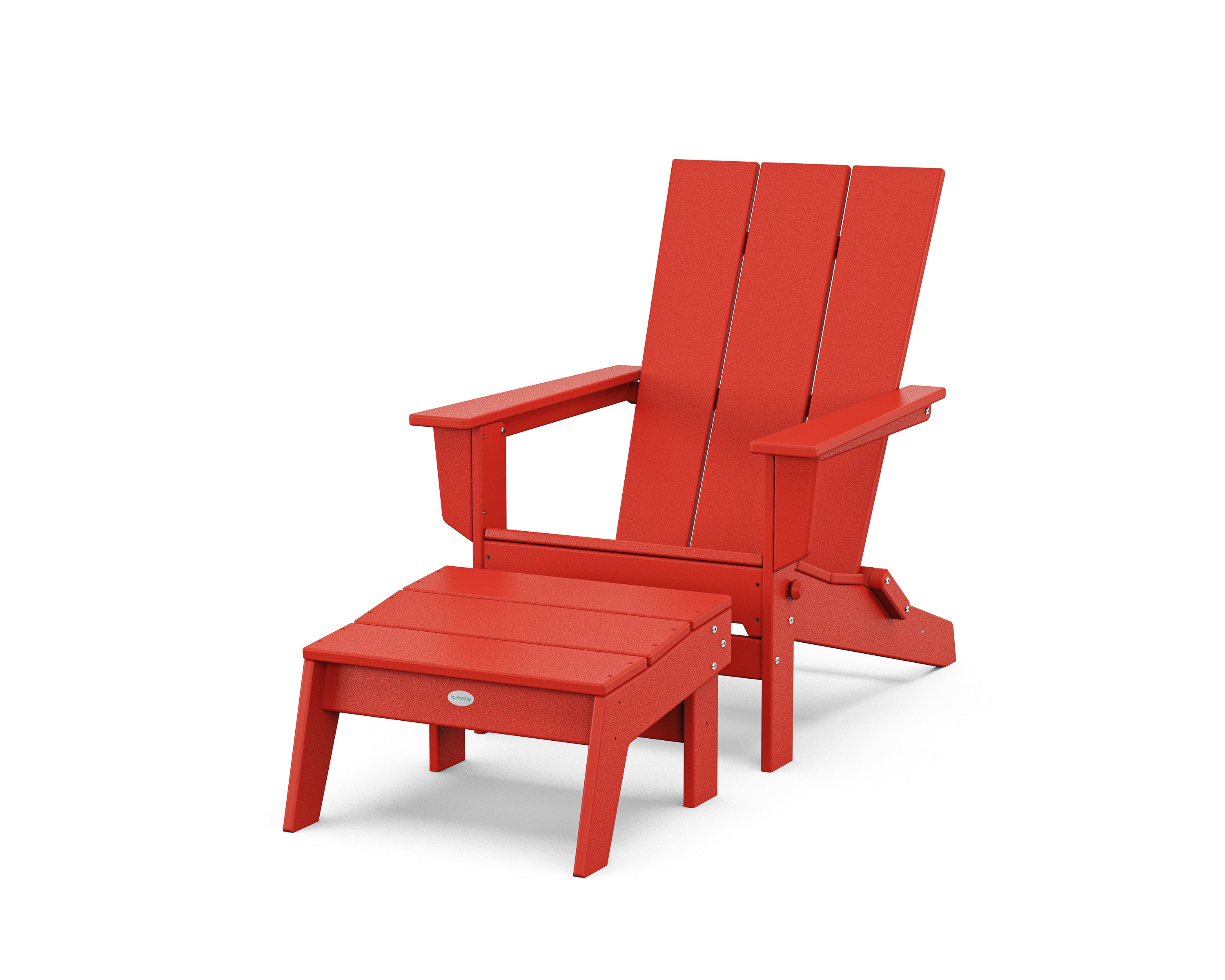 POLYWOOD® Modern Studio Folding Adirondack Chair with Ottoman in Sunset Red