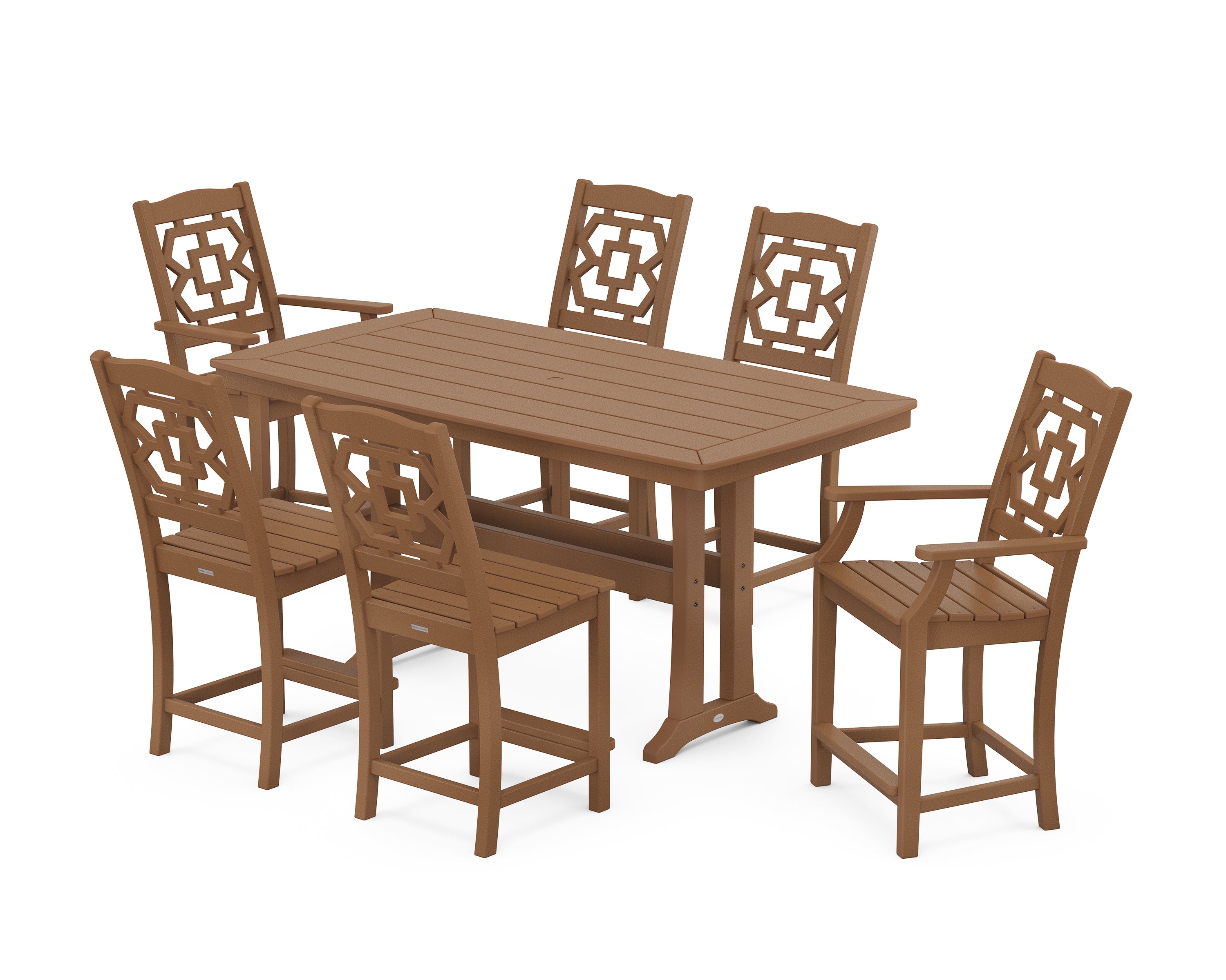 Martha Stewart by POLYWOOD® Chinoiserie 7-Piece Counter Set with Trestle Legs in Teak