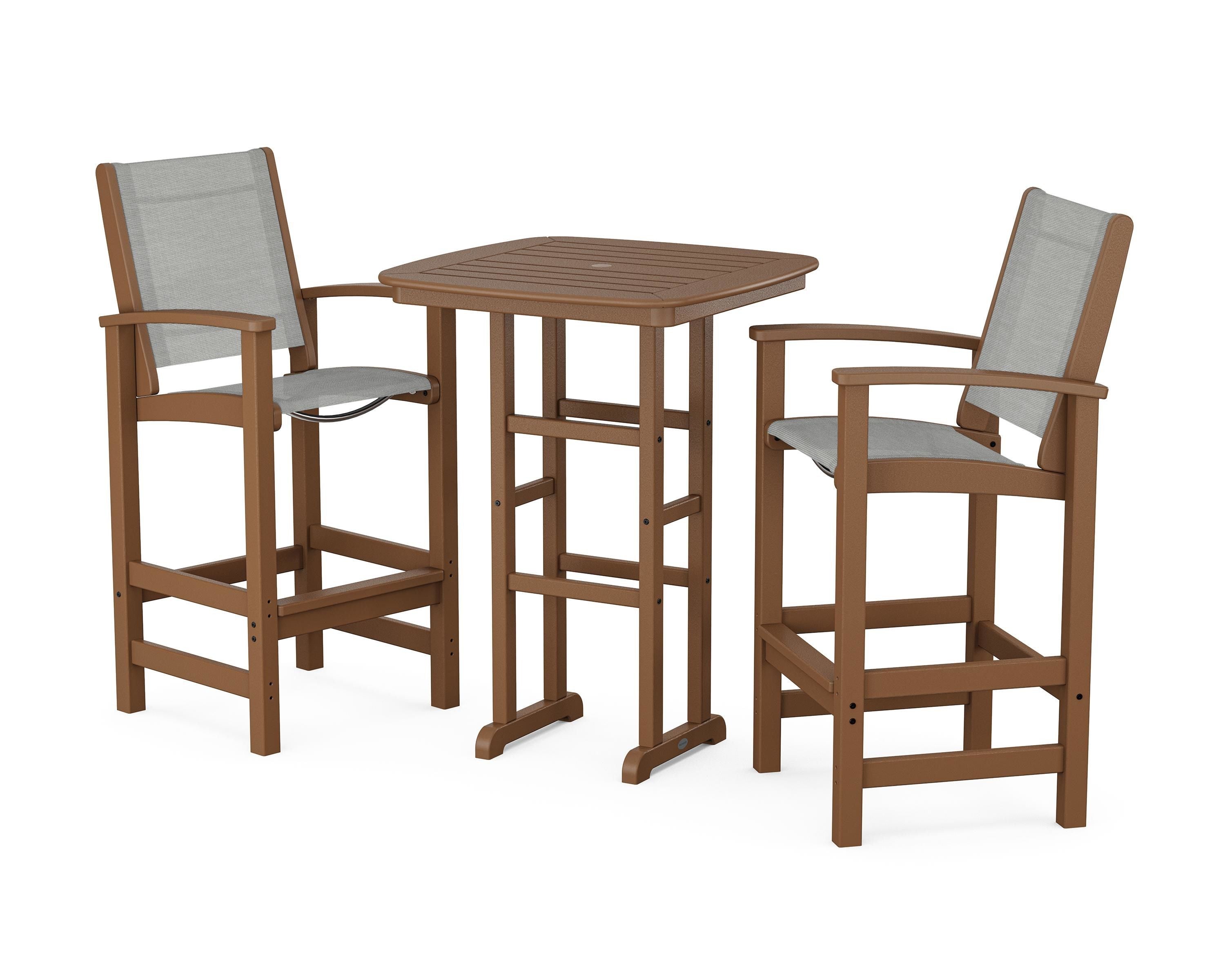 POLYWOOD Coastal 3-Piece Bar Set in Teak / Metallic Sling