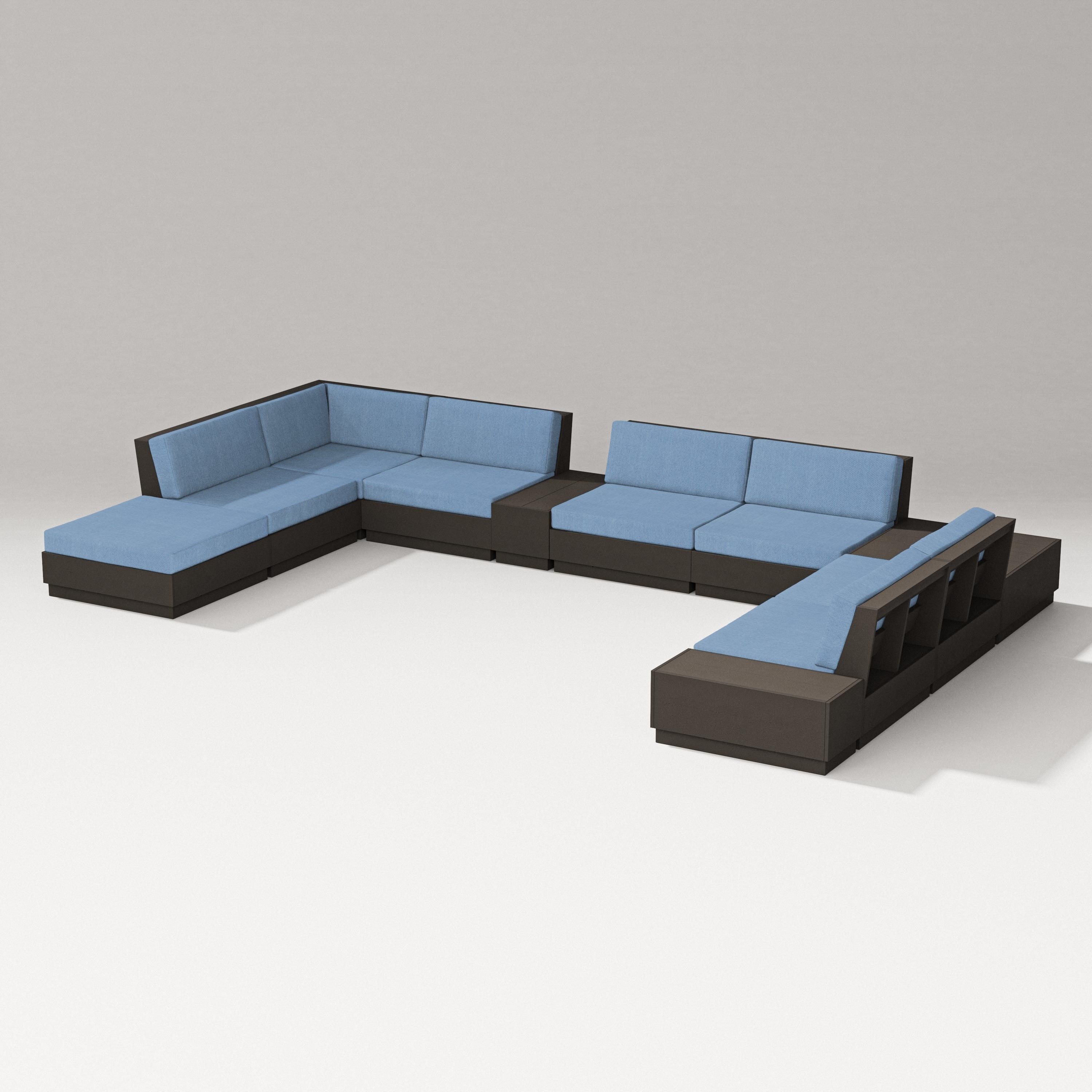 PW Designer Series Elevate 11-Piece Conversation Sectional Set in Vintage Coffee / Sky Blue