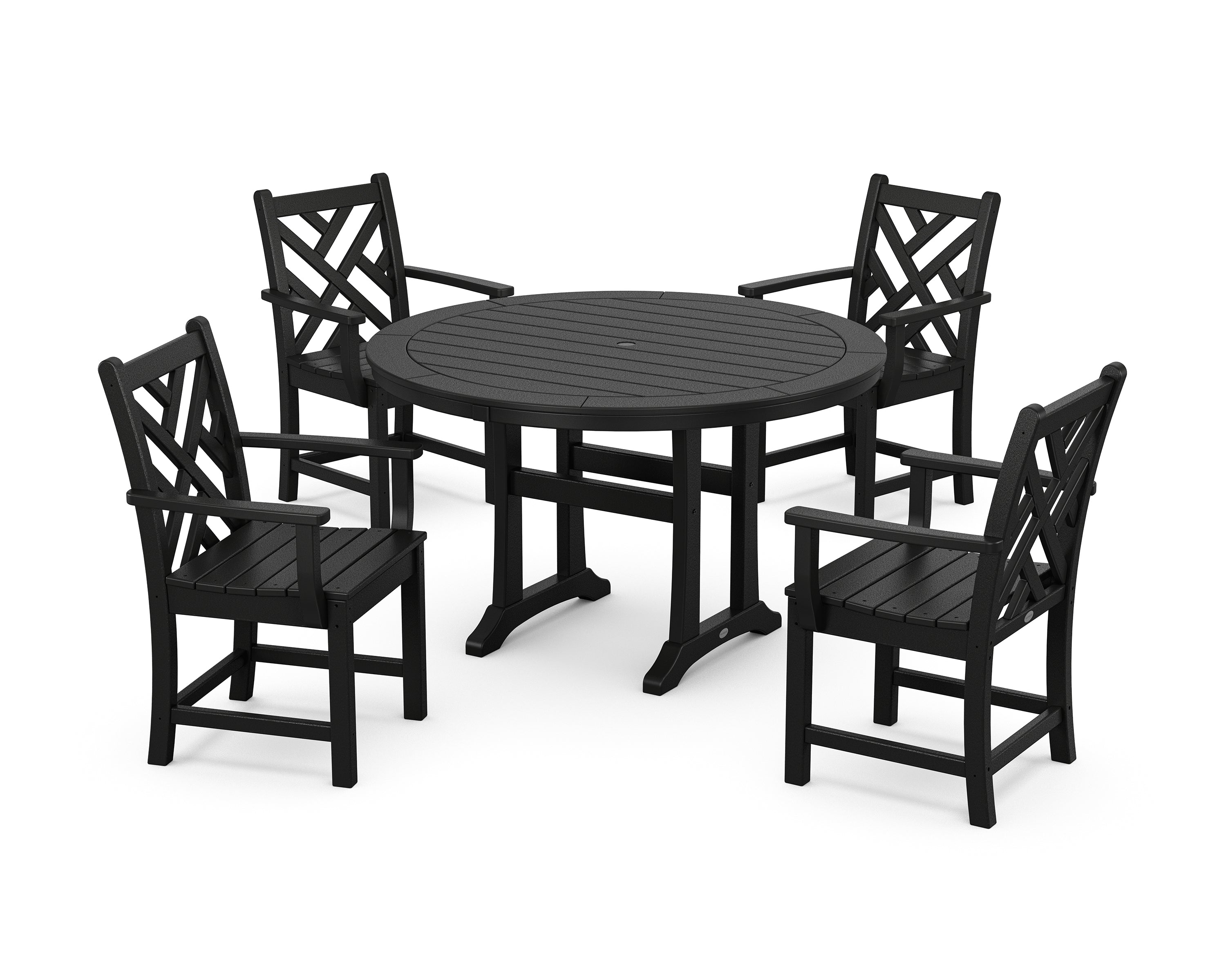 POLYWOOD® Chippendale 5-Piece Nautical Trestle Dining Arm Chair Set in Black