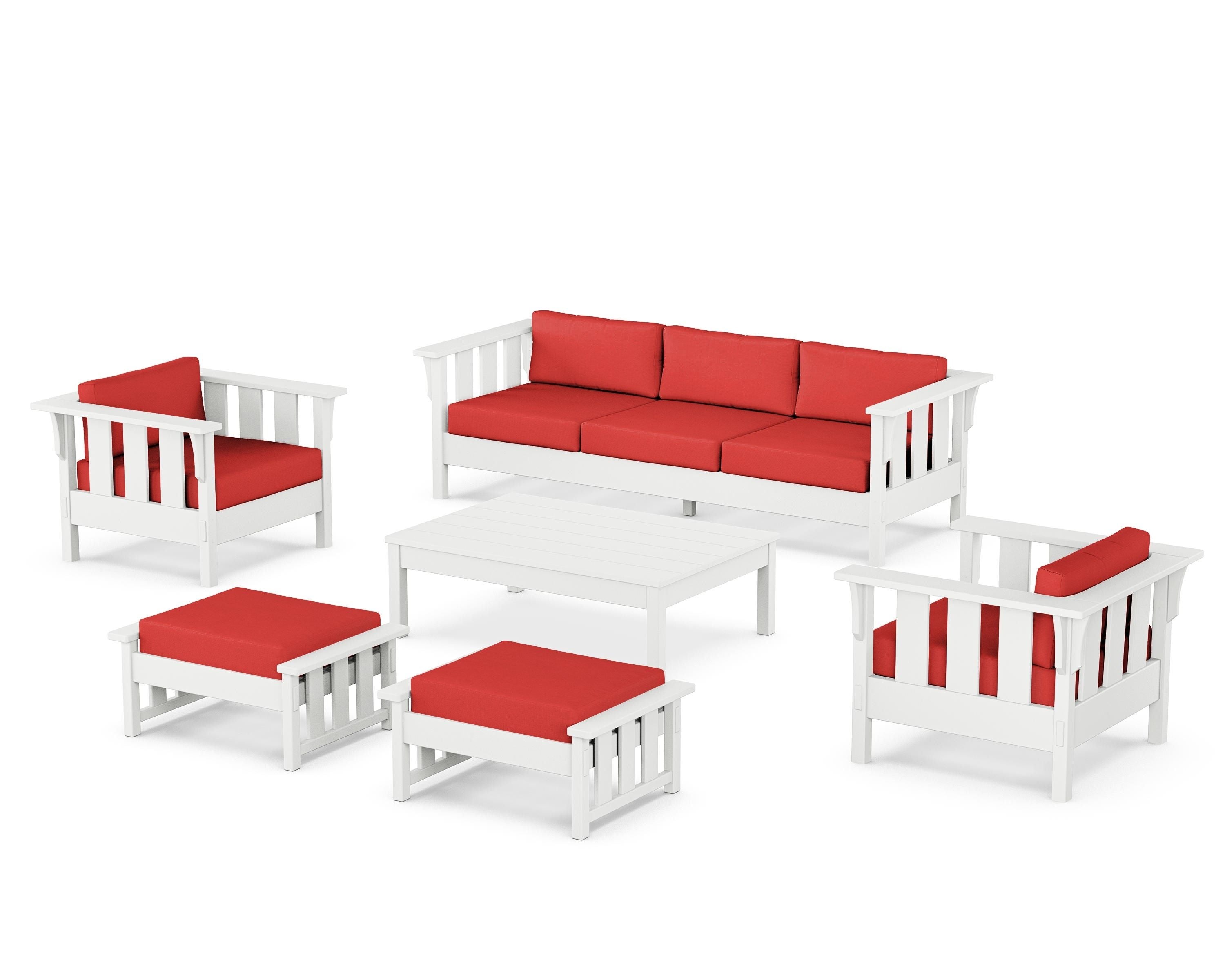 Martha Stewart by POLYWOOD Acadia 6-Piece Lounge Sofa Set in White / Crimson Linen