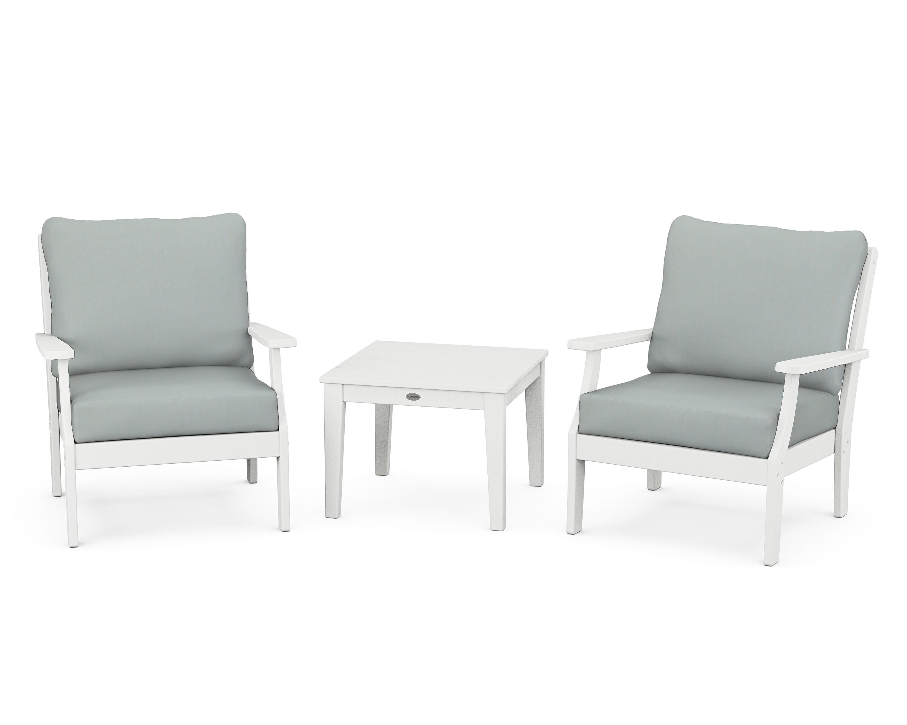 POLYWOOD Braxton 3-Piece Deep Seating Set in White / Spa