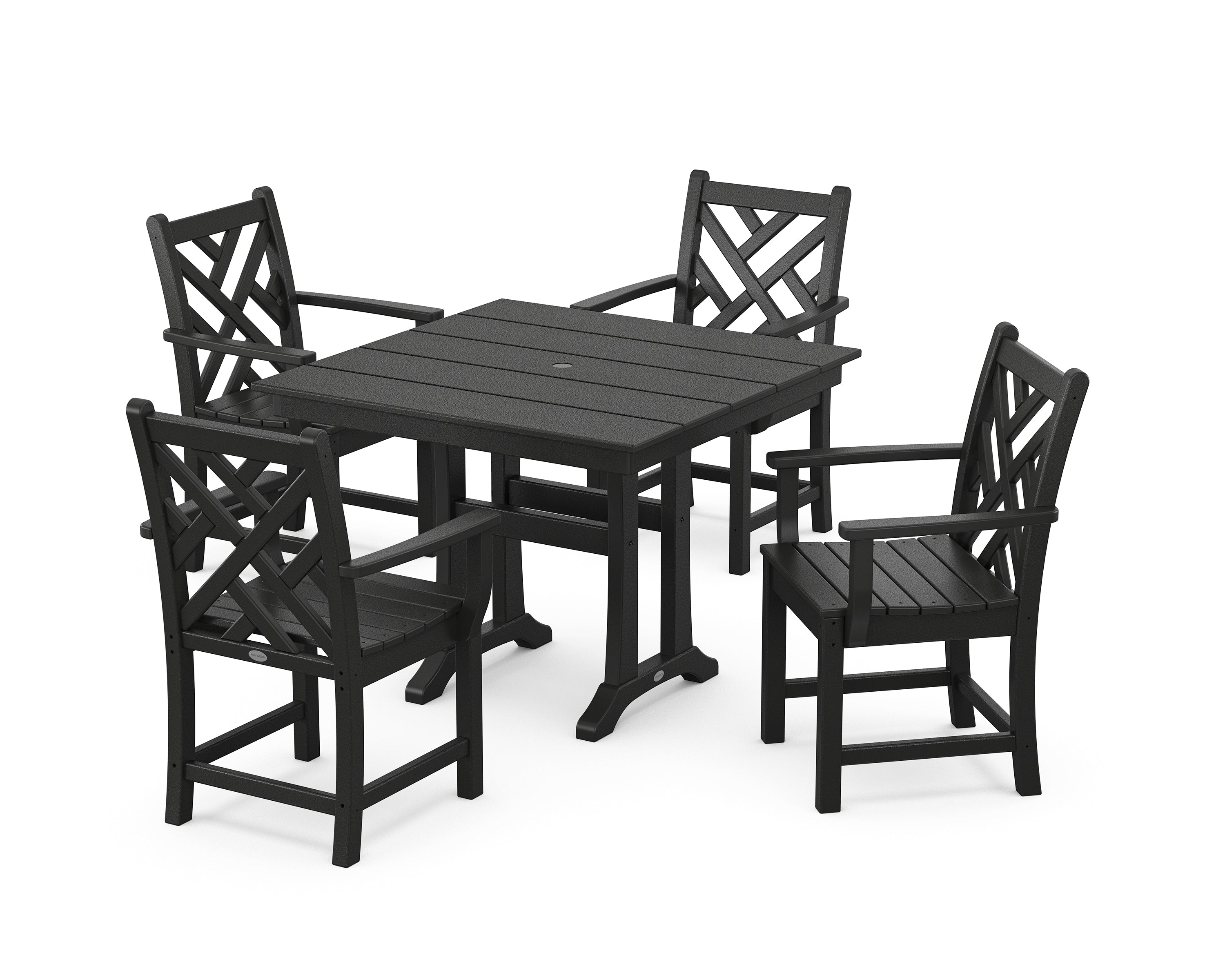 POLYWOOD Chippendale 5-Piece Farmhouse Trestle Arm Chair Dining Set in Black