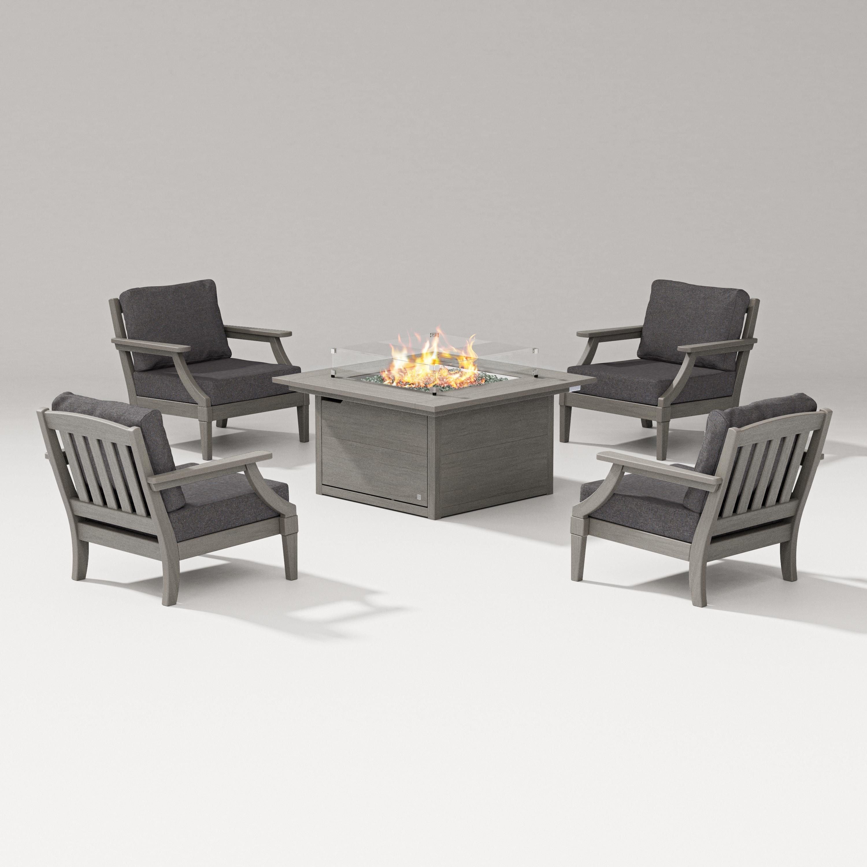 PW Designer Series Estate 5-Piece Lounge Fire Table Set in Driftwood / Ash Charcoal