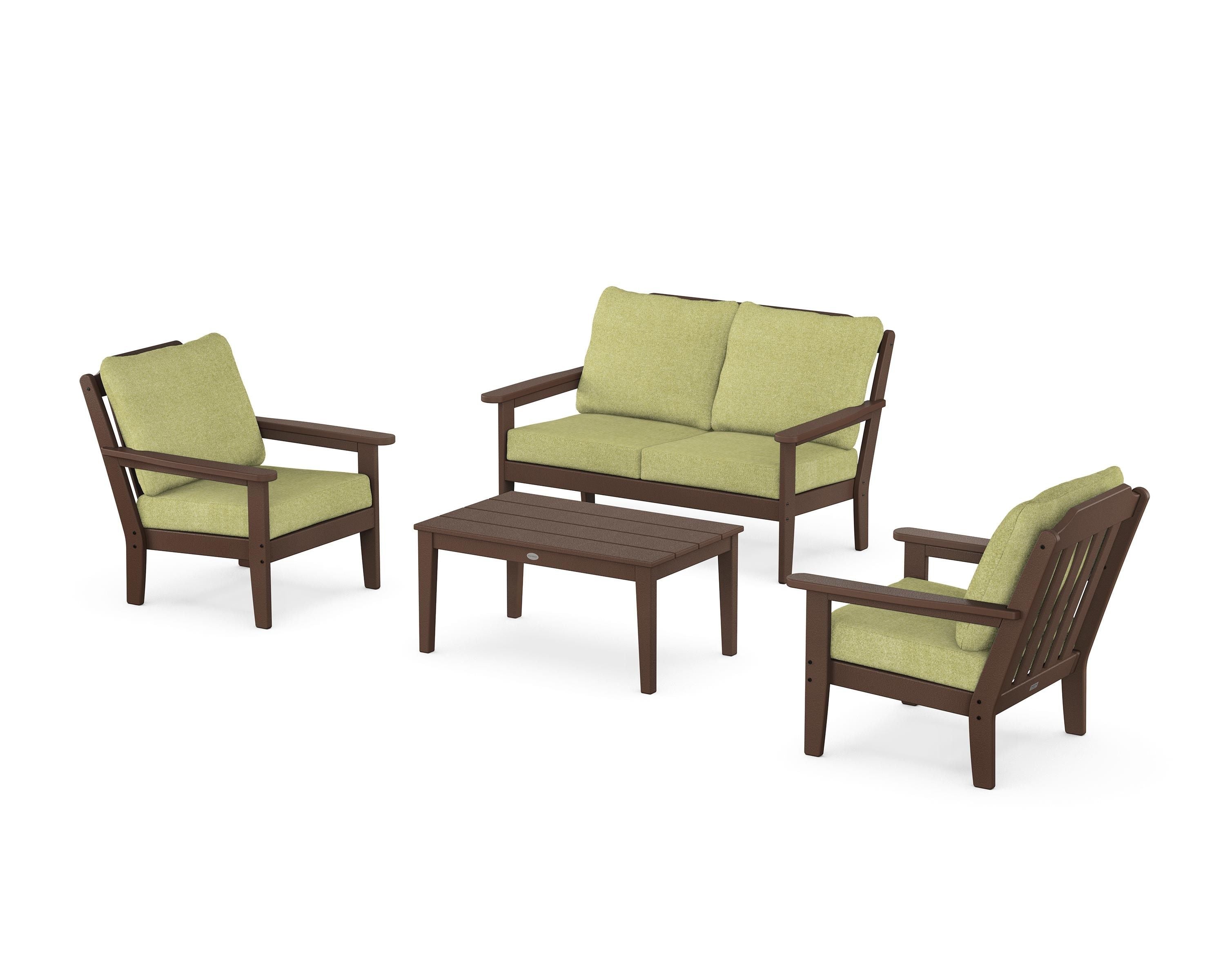 Country Living Cottage 4-Piece Deep Seating Set with Loveseat in Mahogany / Chartreuse Boucle