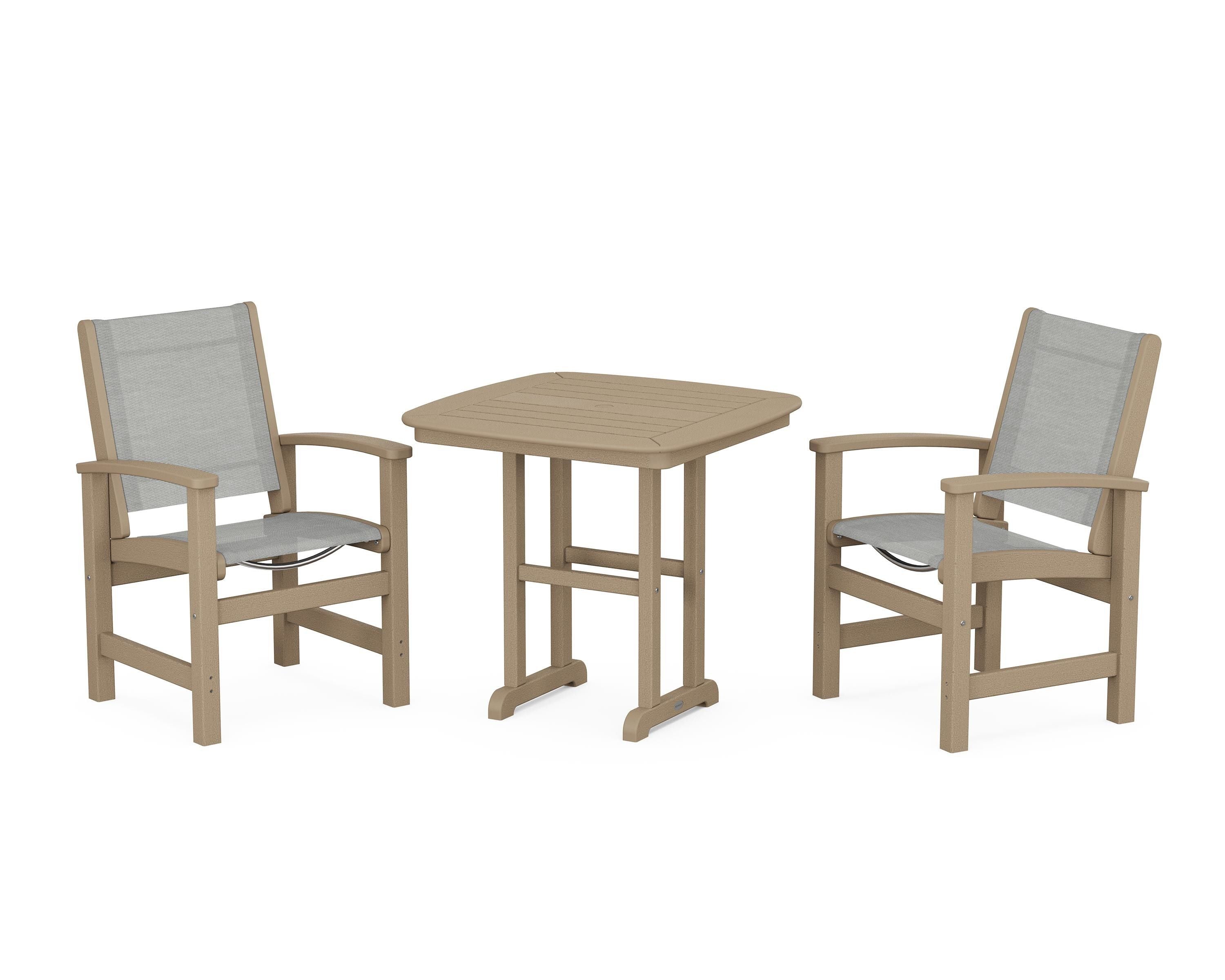 POLYWOOD Coastal 3-Piece Dining Set in Vintage Sahara / Metallic Sling