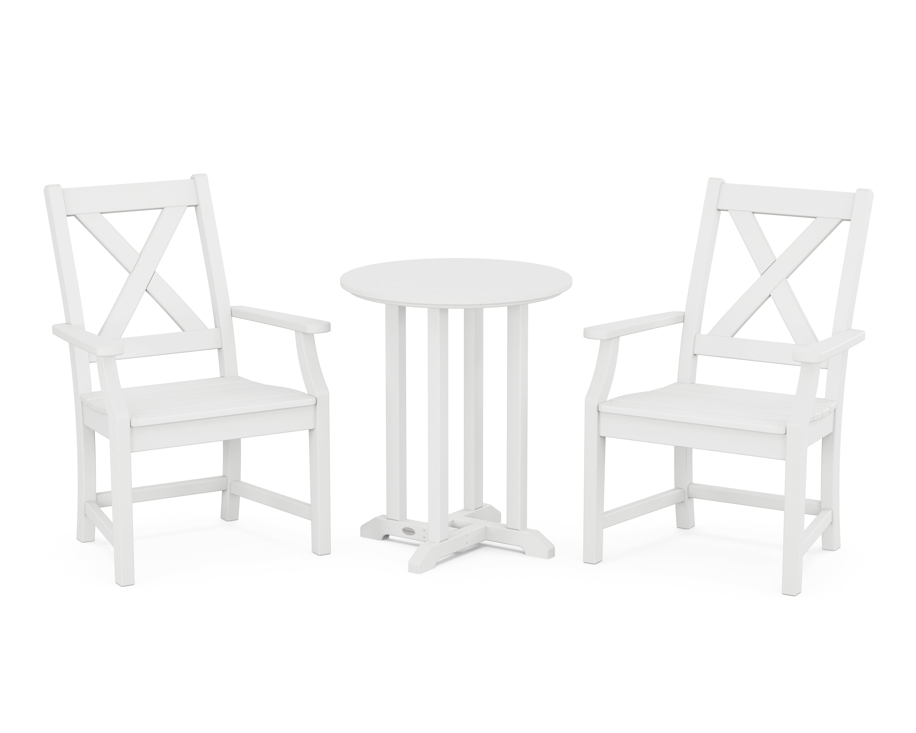POLYWOOD Braxton 3-Piece Round Bistro Dining Set in White