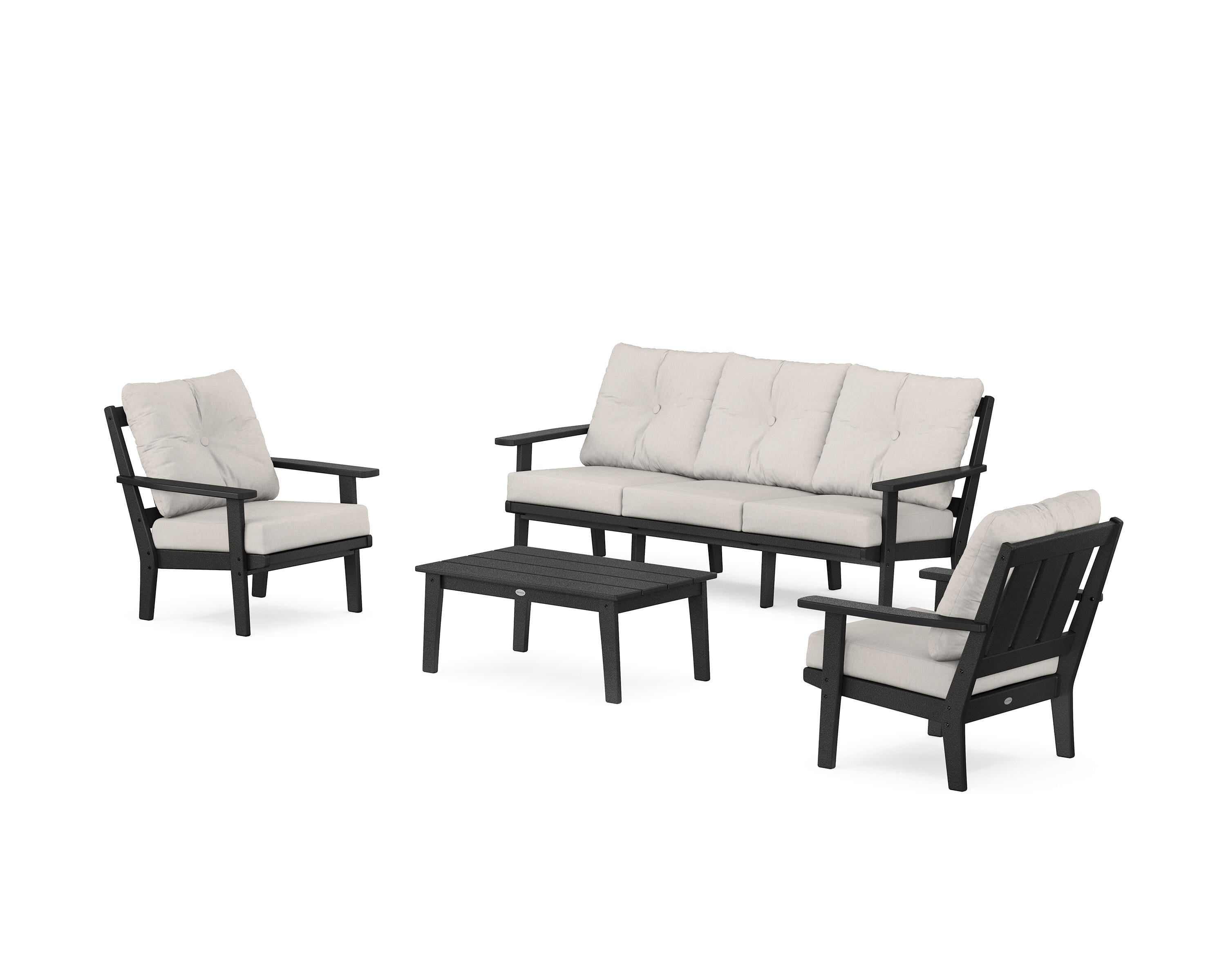 POLYWOOD Oxford 4-Piece Deep Seating Set with Sofa in Black / Cast Ash