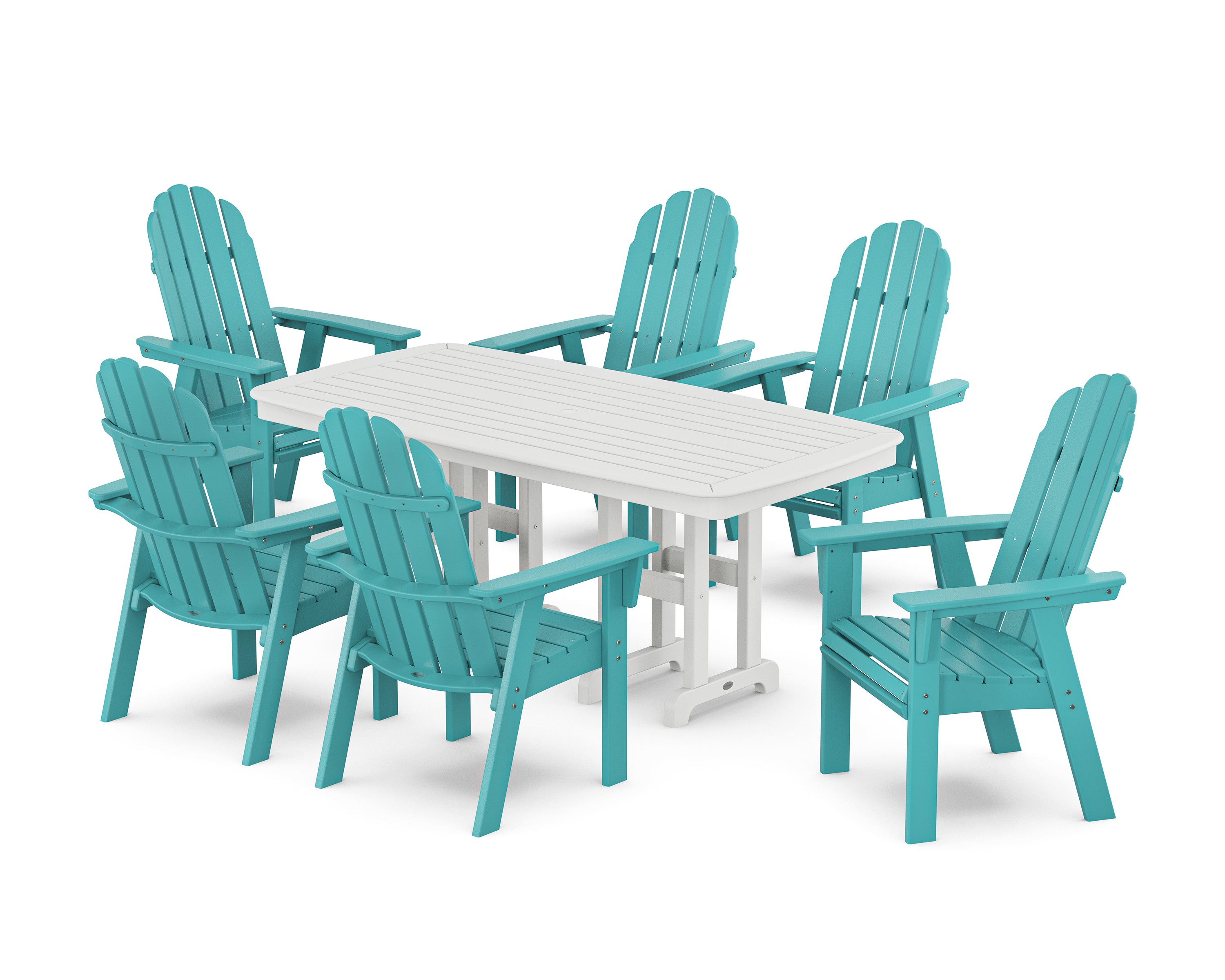 POLYWOOD Vineyard Curveback Adirondack Chair 7-Piece Dining Set in Aruba / White