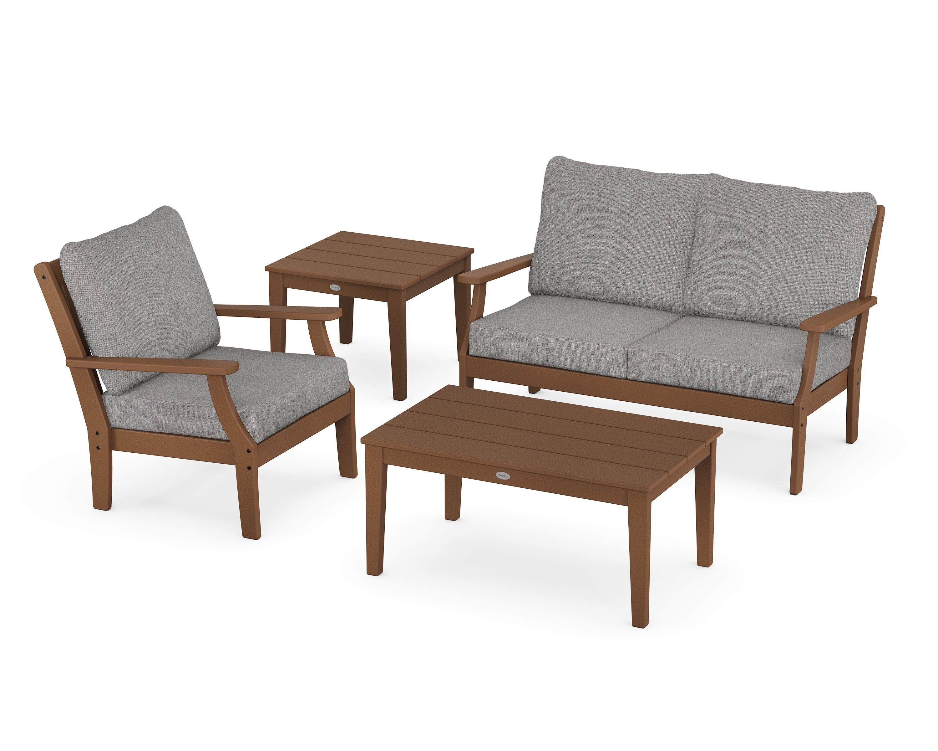 POLYWOOD Braxton 4-Piece Deep Seating Set in Teak / Grey Mist