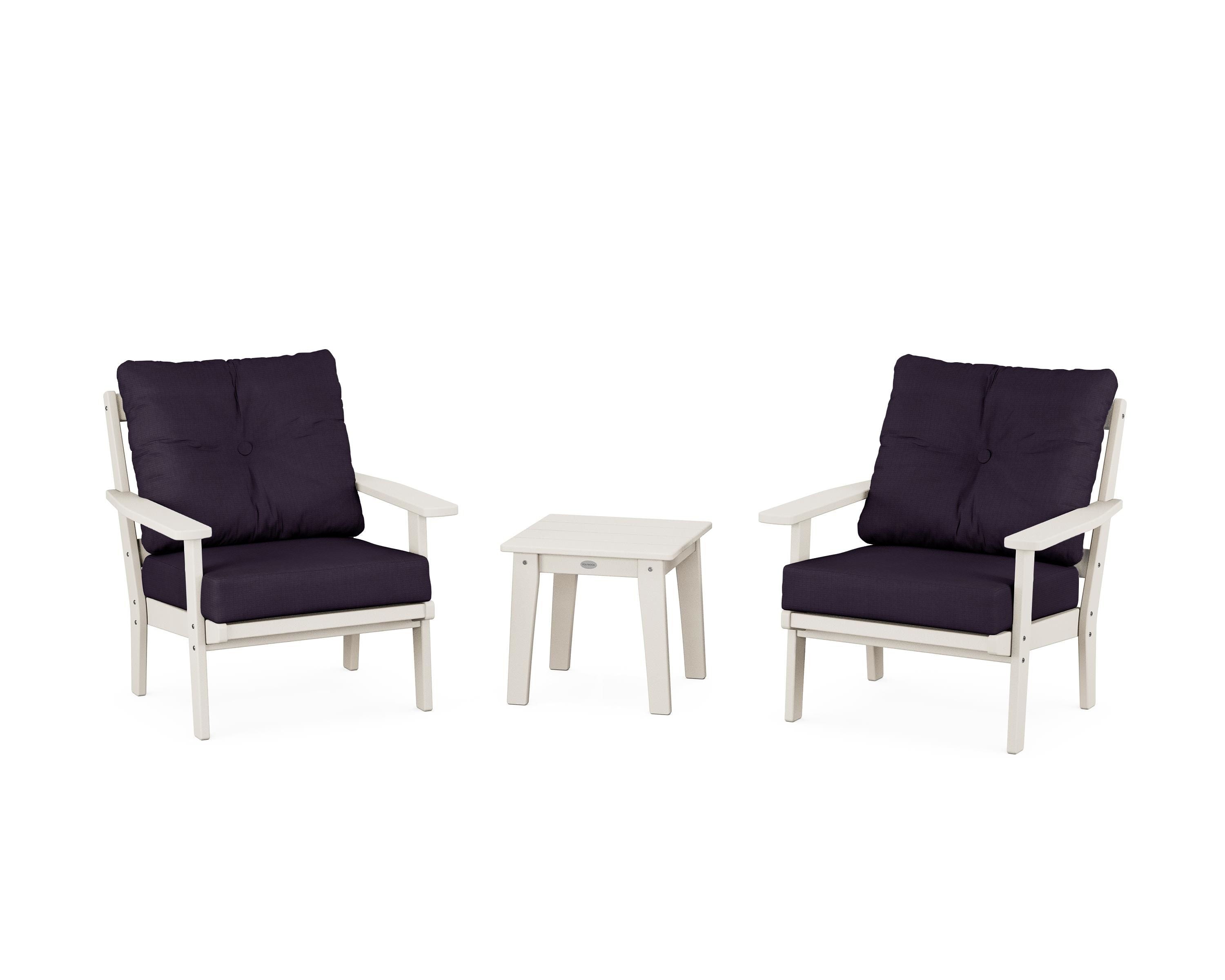 POLYWOOD Oxford 3-Piece Deep Seating Set in Sand / Navy Linen
