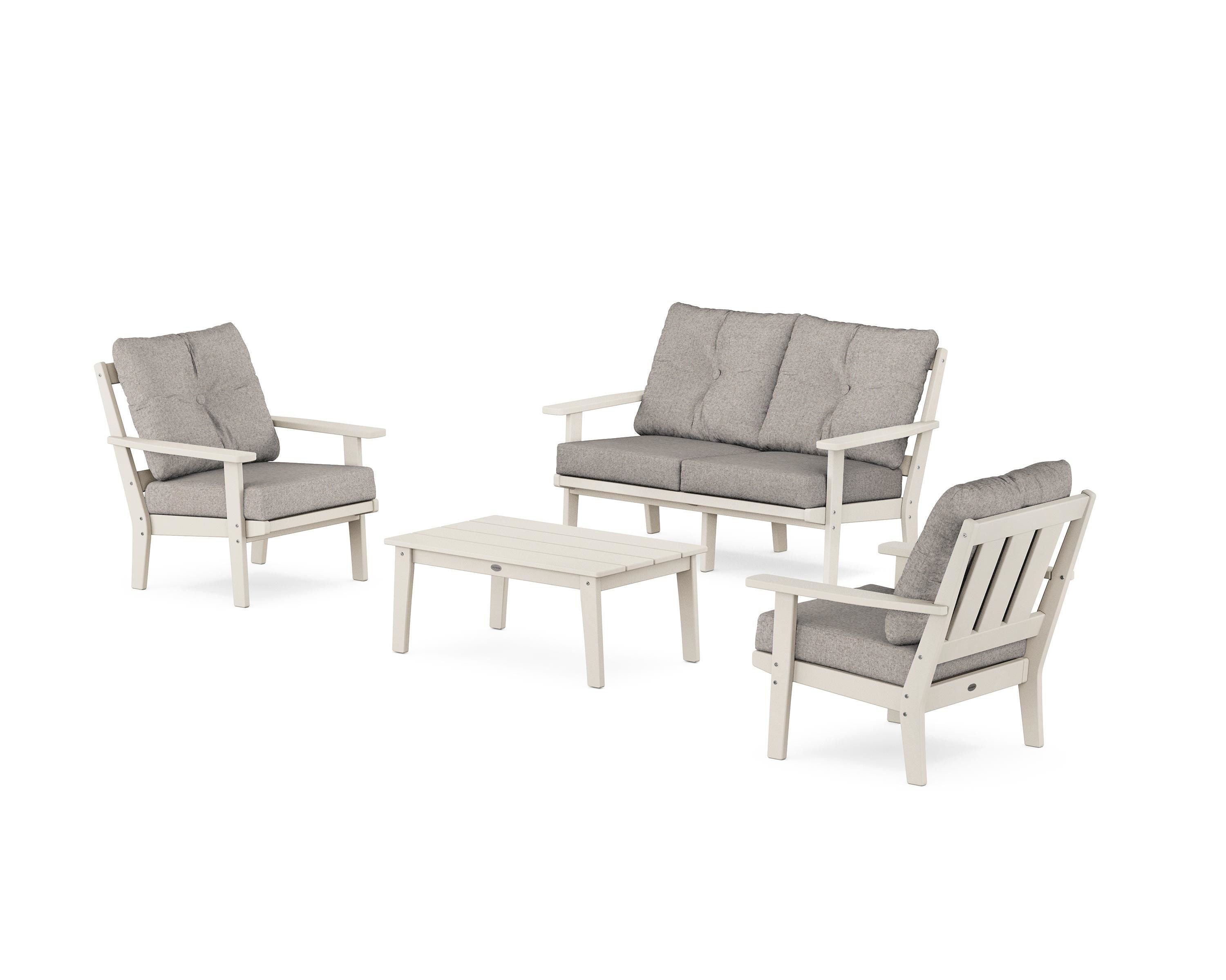 POLYWOOD Oxford 4-Piece Deep Seating Set with Loveseat in Sand / Weathered Tweed