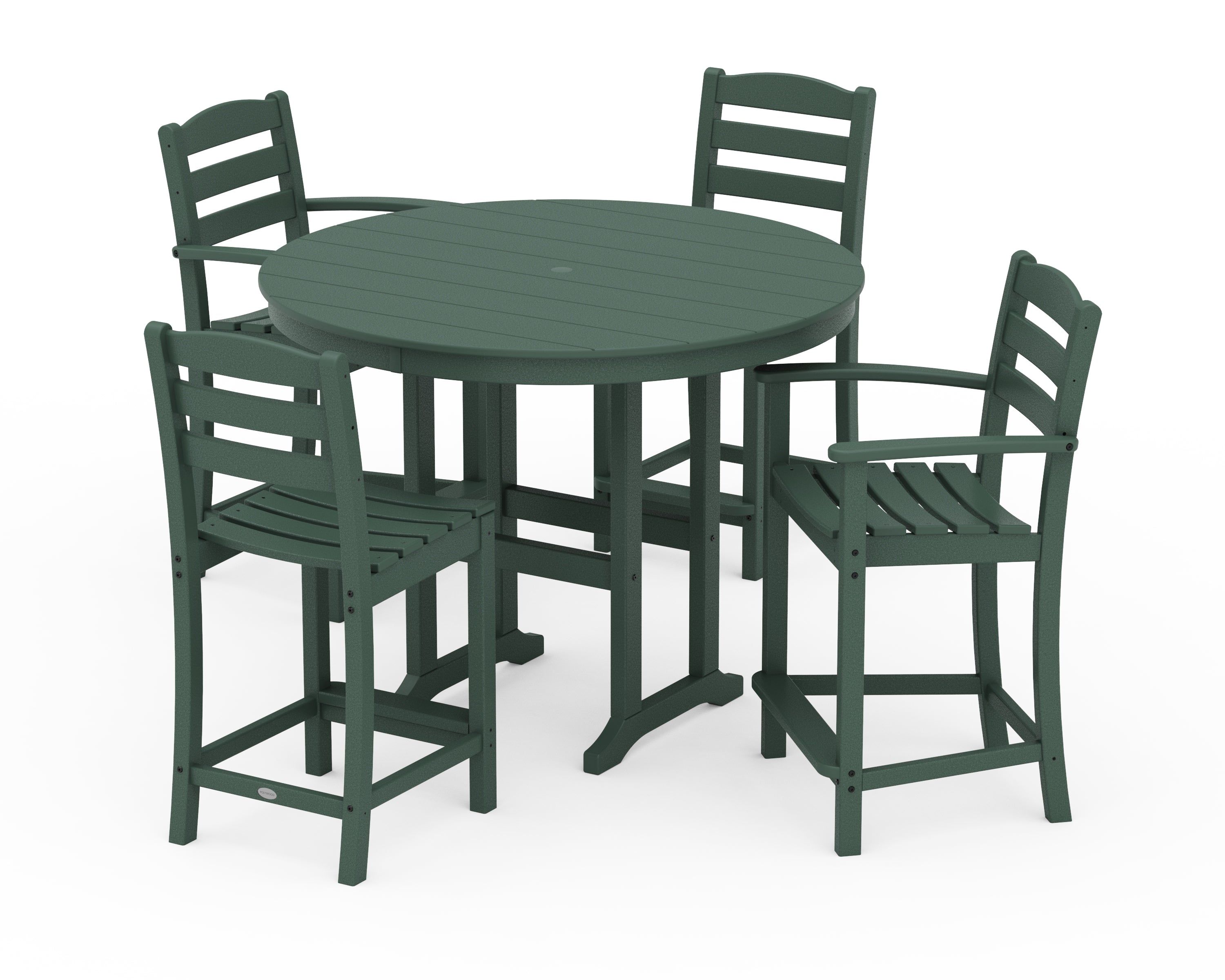 POLYWOOD La Casa Café 5-Piece Round Farmhouse Counter Dining Set in Green