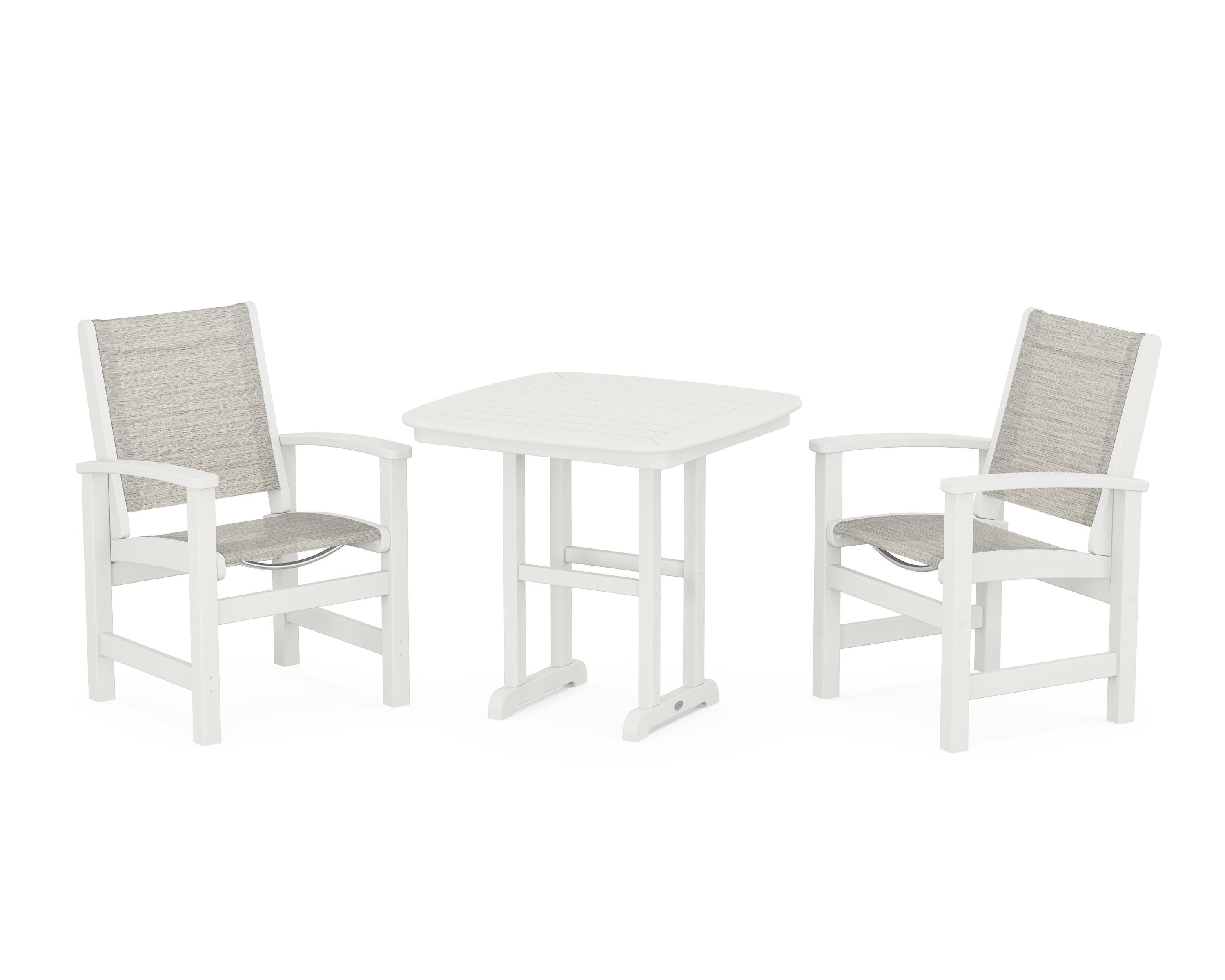 POLYWOOD Coastal 3-Piece Dining Set in Vintage White / Birch Sling