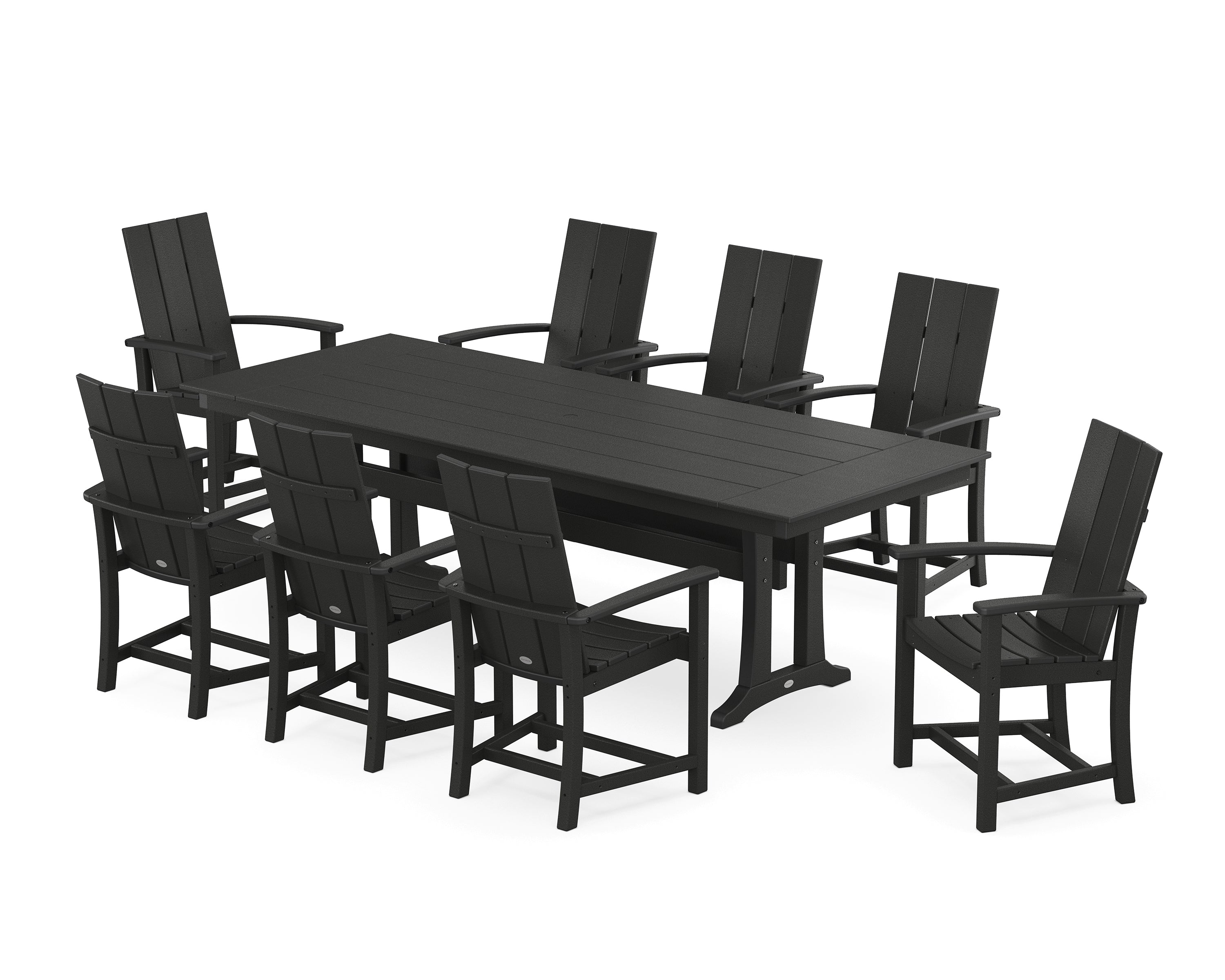 POLYWOOD® Modern Adirondack 9-Piece Farmhouse Dining Set with Trestle Legs in Black