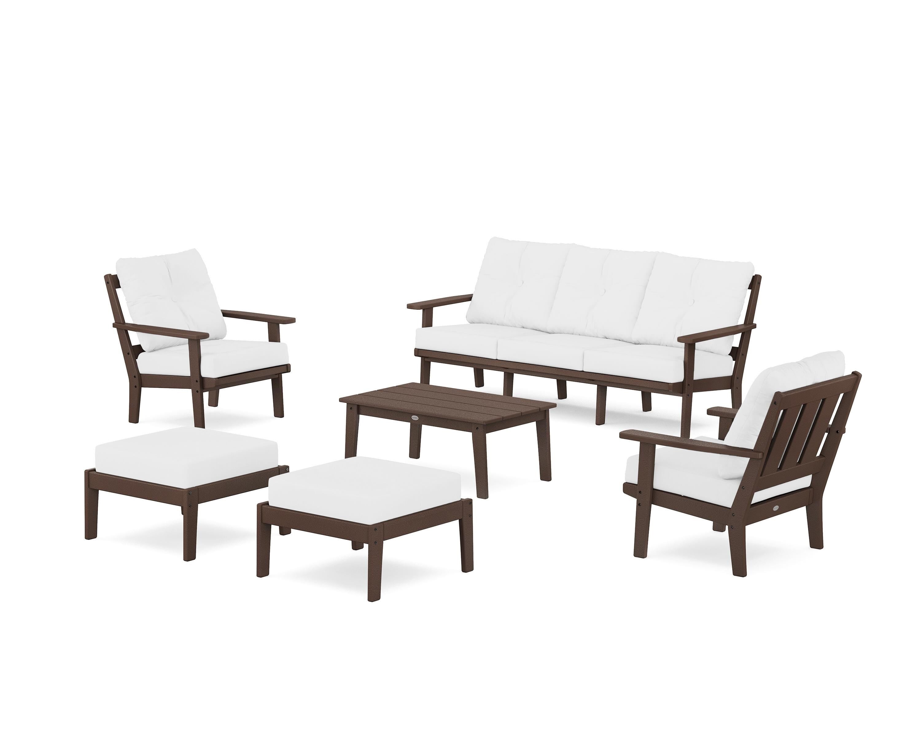 POLYWOOD Oxford 6-Piece Lounge Sofa Set in Mahogany / Natural