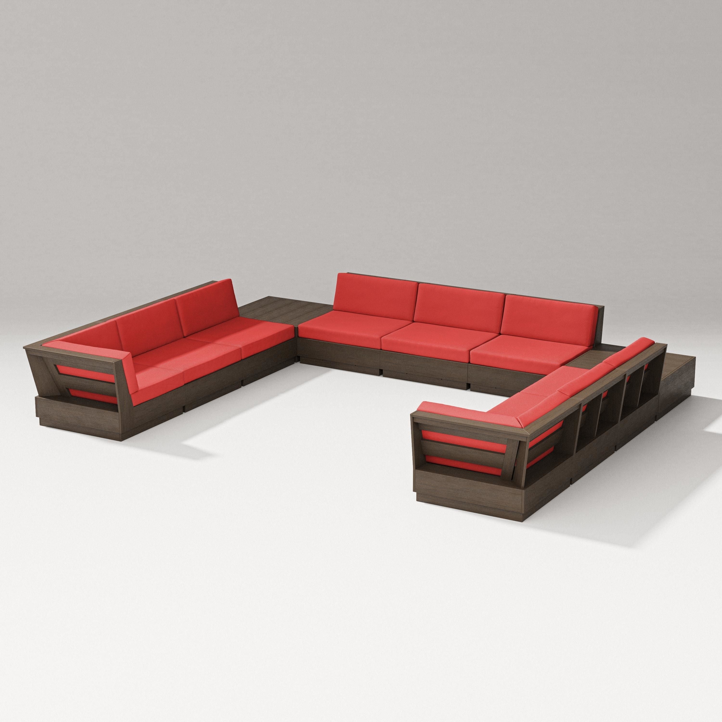 PW Designer Series Elevate 11-Piece U-Shaped Sofa Sectional in Kona / Crimson Linen