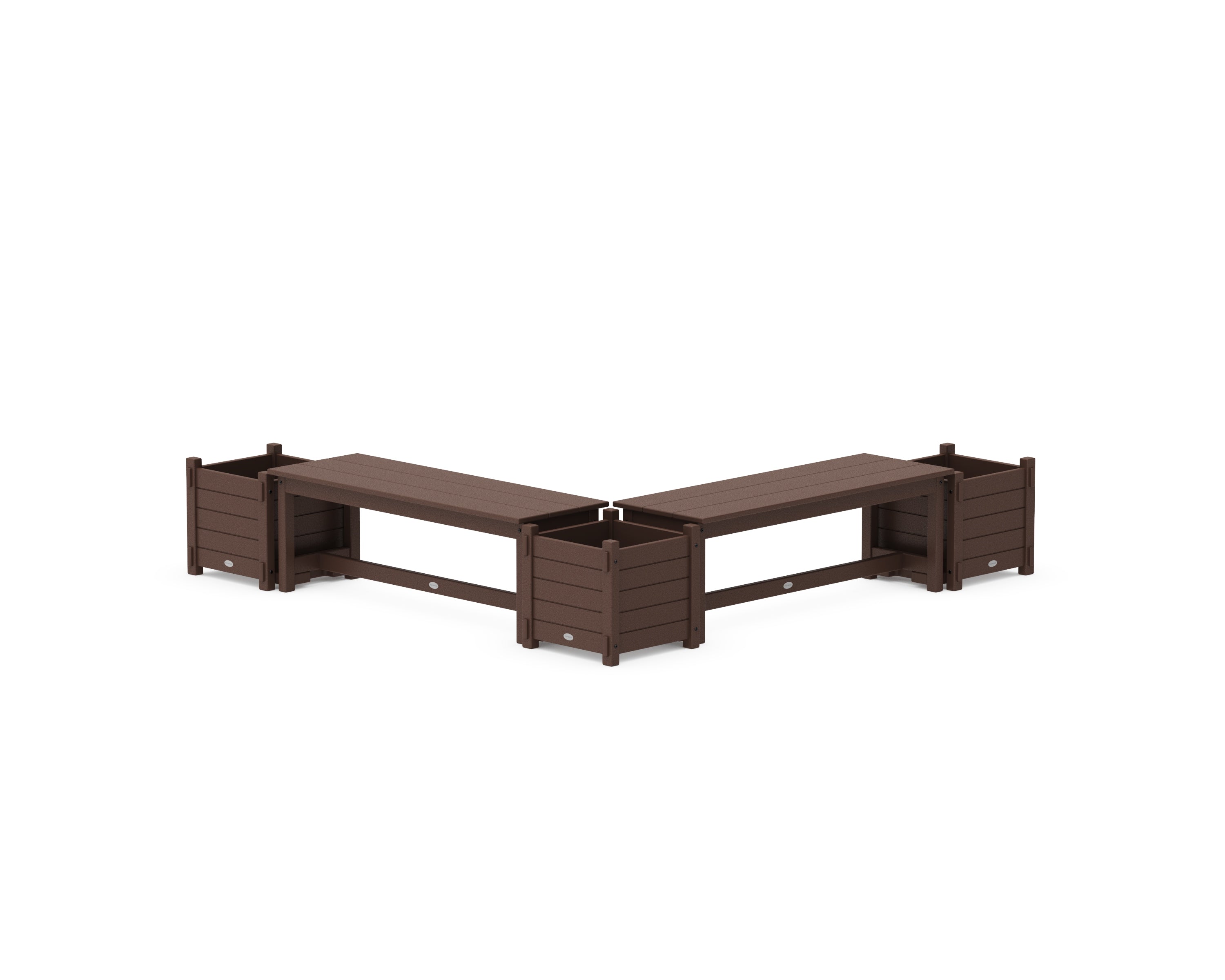 POLYWOOD 48" Nautical L- Shaped Planter Bench Corner Set in Mahogany