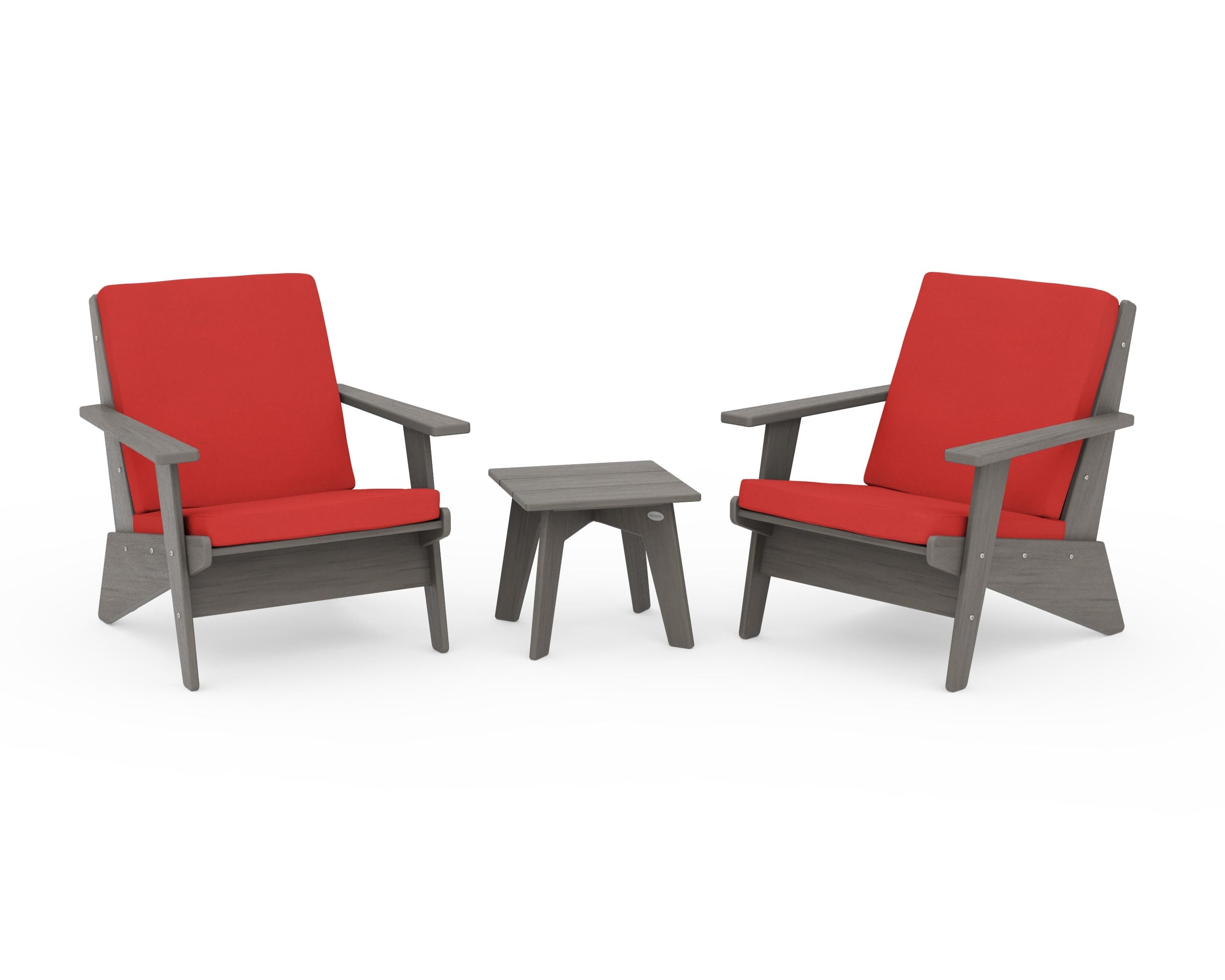 POLYWOOD Riviera Modern Lounge 3-Piece Set in Driftwood / Crimson Linen