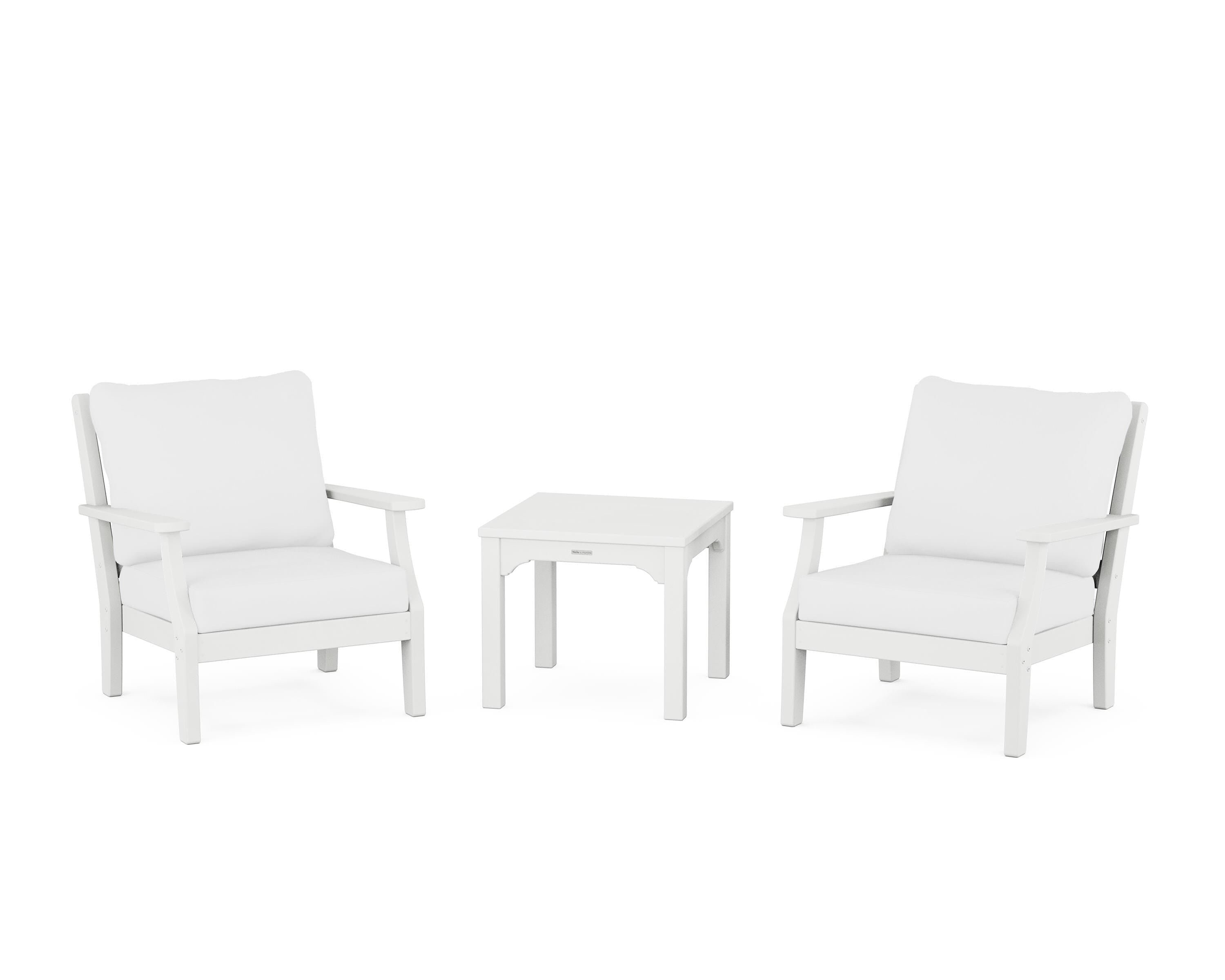 Martha Stewart by POLYWOOD Chinoiserie 3-Piece Deep Seating Set in White / Natural