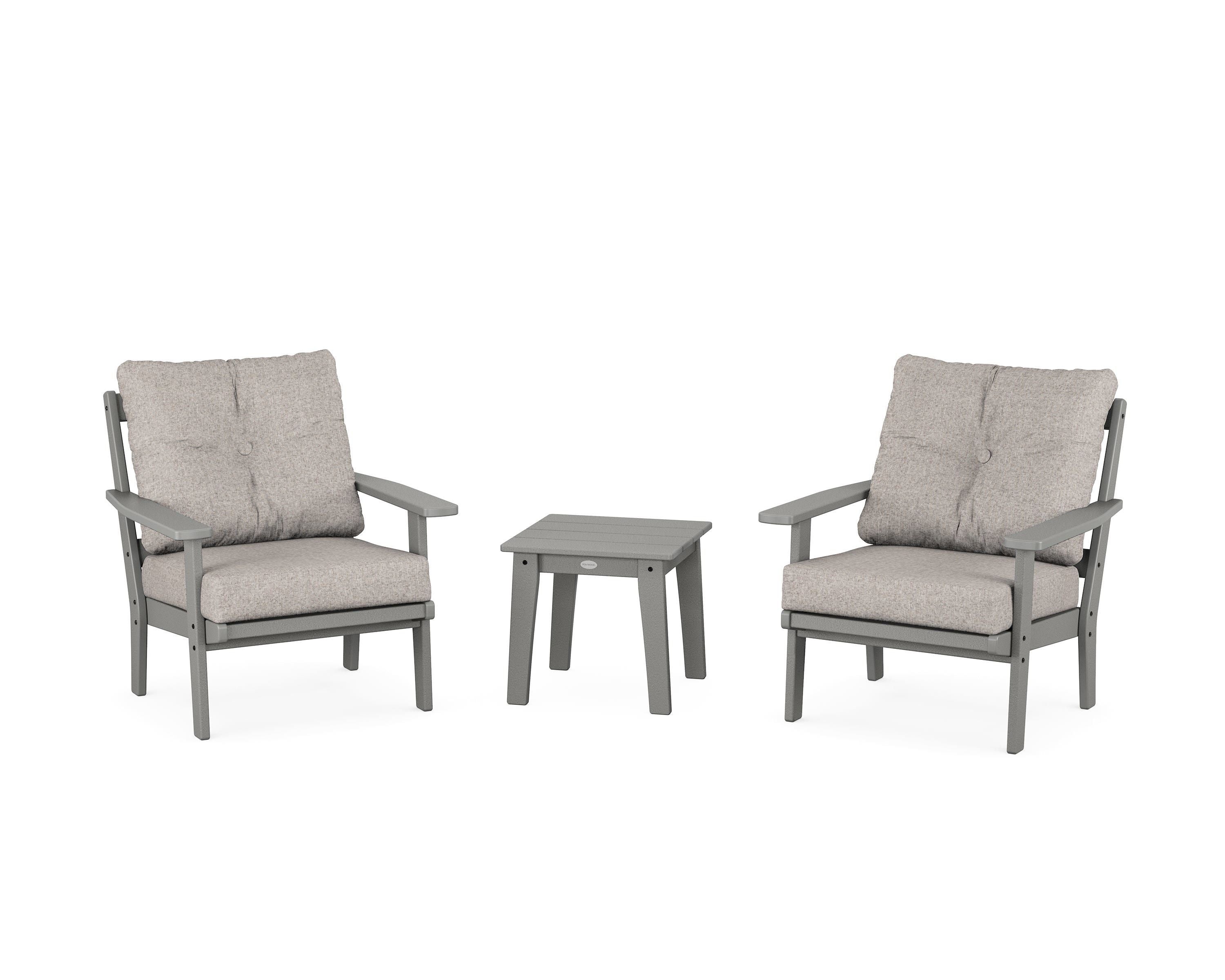 POLYWOOD Oxford 3-Piece Deep Seating Set in Slate Grey / Weathered Tweed