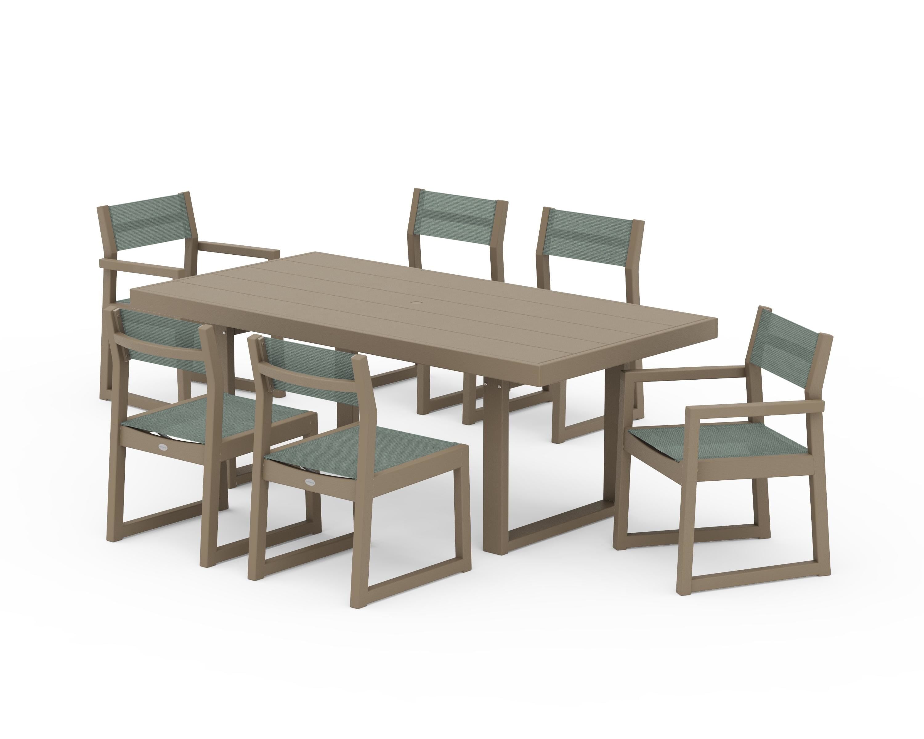 POLYWOOD EDGE Sling 7-Piece Dining Set in Vintage Sahara / Dupioni Sea Mist Sling