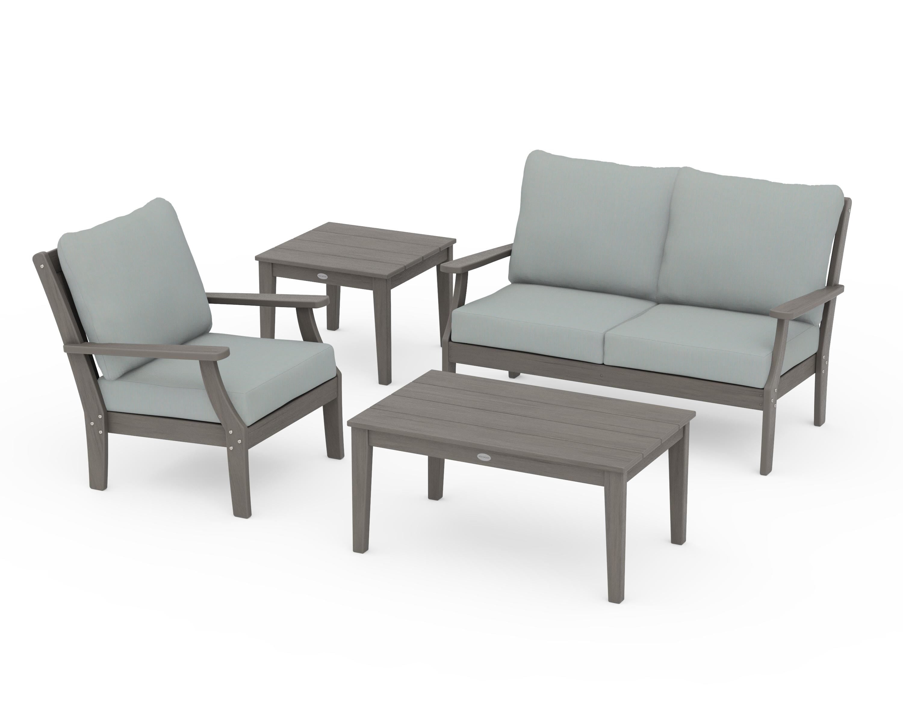 POLYWOOD Braxton 4-Piece Deep Seating Set in Driftwood / Spa
