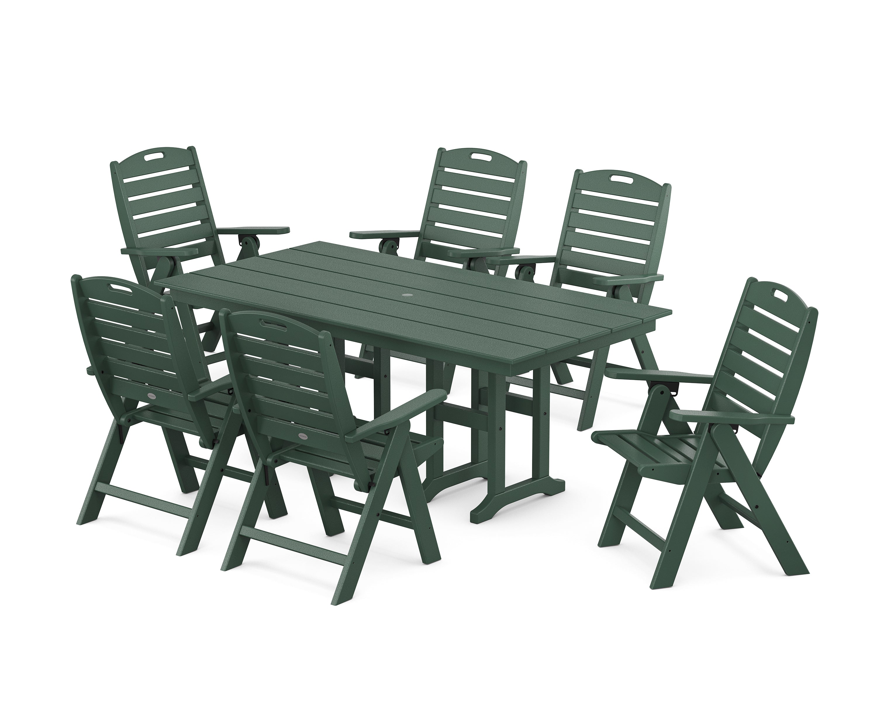 POLYWOOD Nautical Highback 7-Piece Farmhouse Dining Set in Green